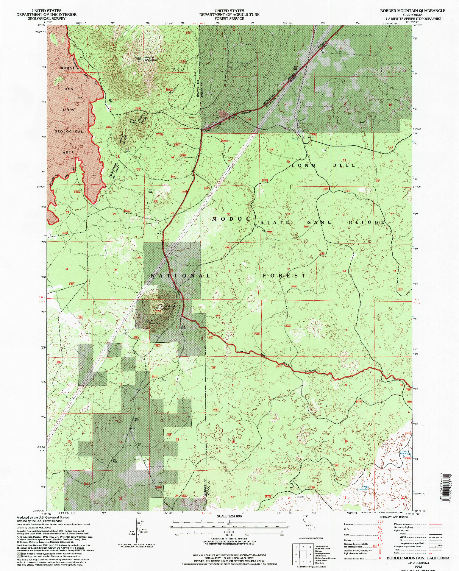 USGS 1:24000-SCALE QUADRANGLE FOR BORDER MOUNTAIN, CA 1993