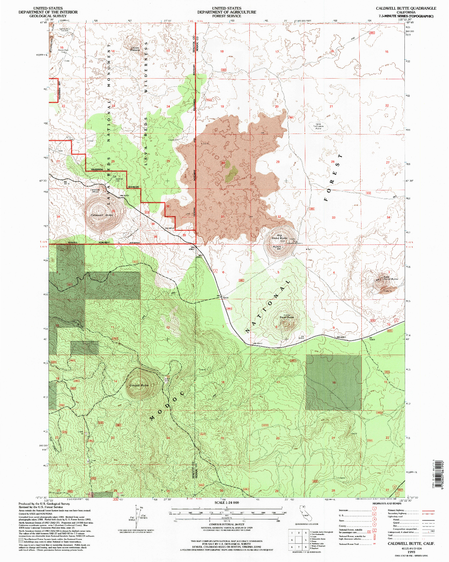 USGS 1:24000-SCALE QUADRANGLE FOR CALDWELL BUTTE, CA 1993