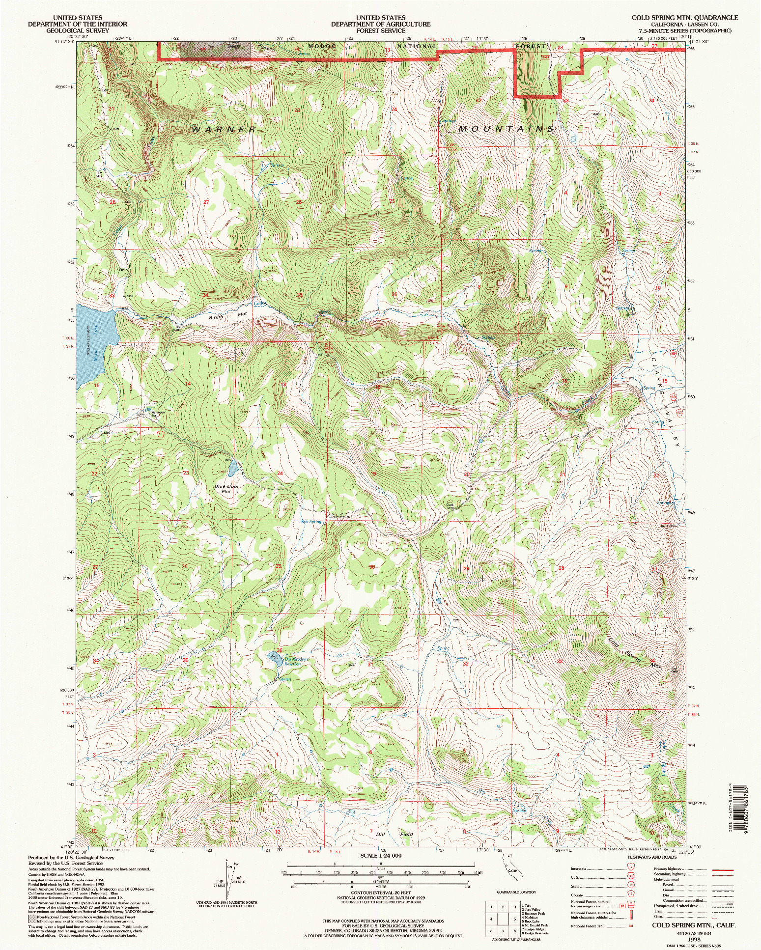 USGS 1:24000-SCALE QUADRANGLE FOR COLD SPRING MTN, CA 1993