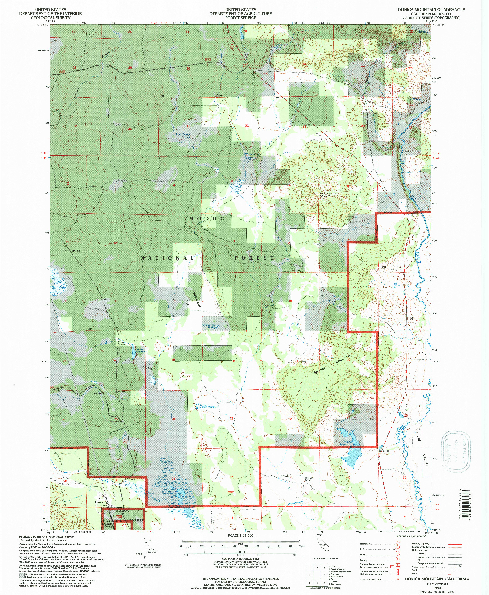 USGS 1:24000-SCALE QUADRANGLE FOR DONICA MOUNTAIN, CA 1993