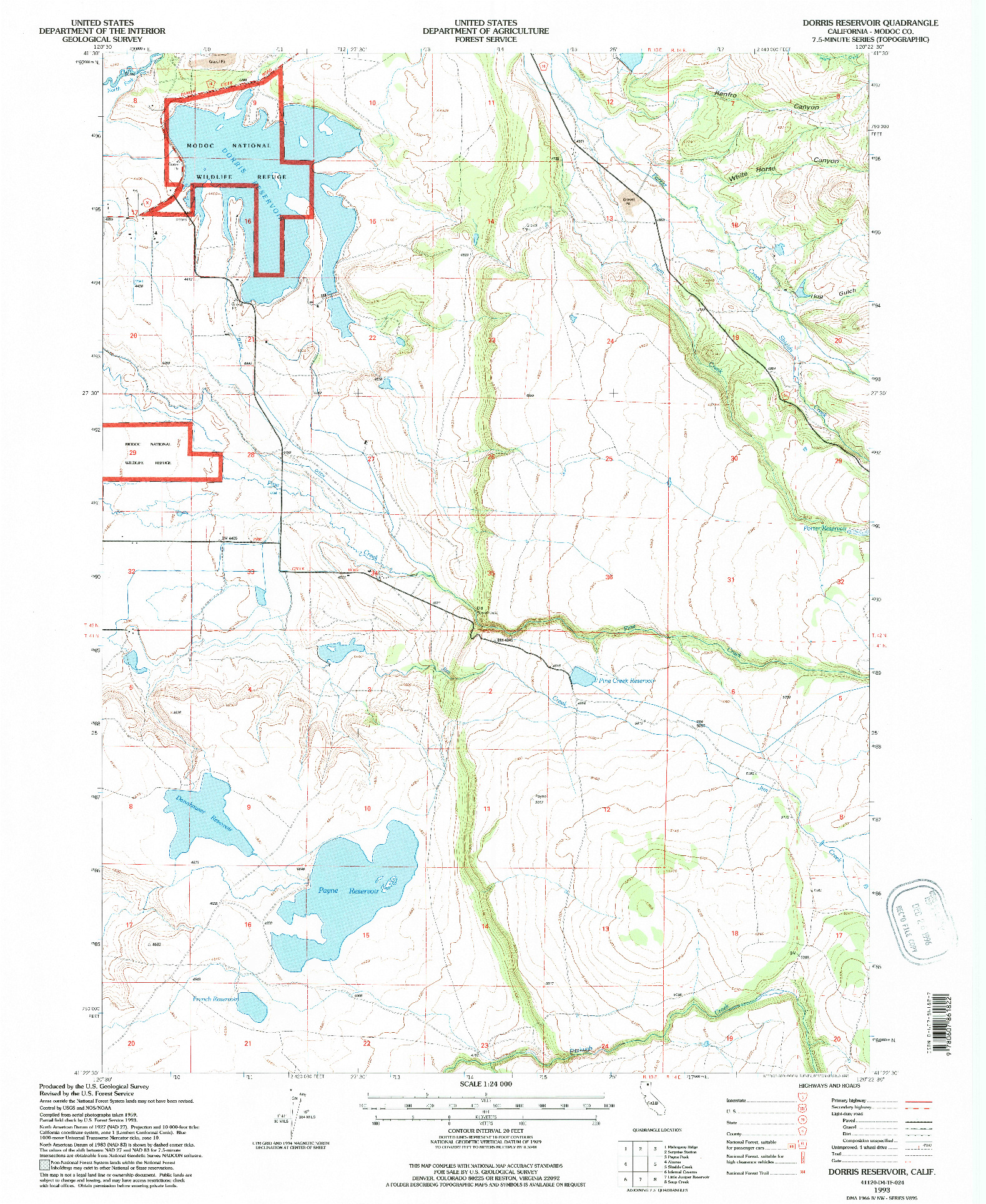 USGS 1:24000-SCALE QUADRANGLE FOR DORRIS RESERVOIR, CA 1993