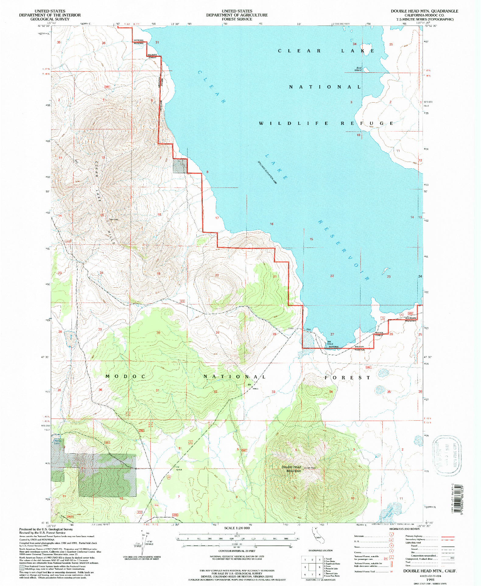 USGS 1:24000-SCALE QUADRANGLE FOR DOUBLE HEAD MTN, CA 1993