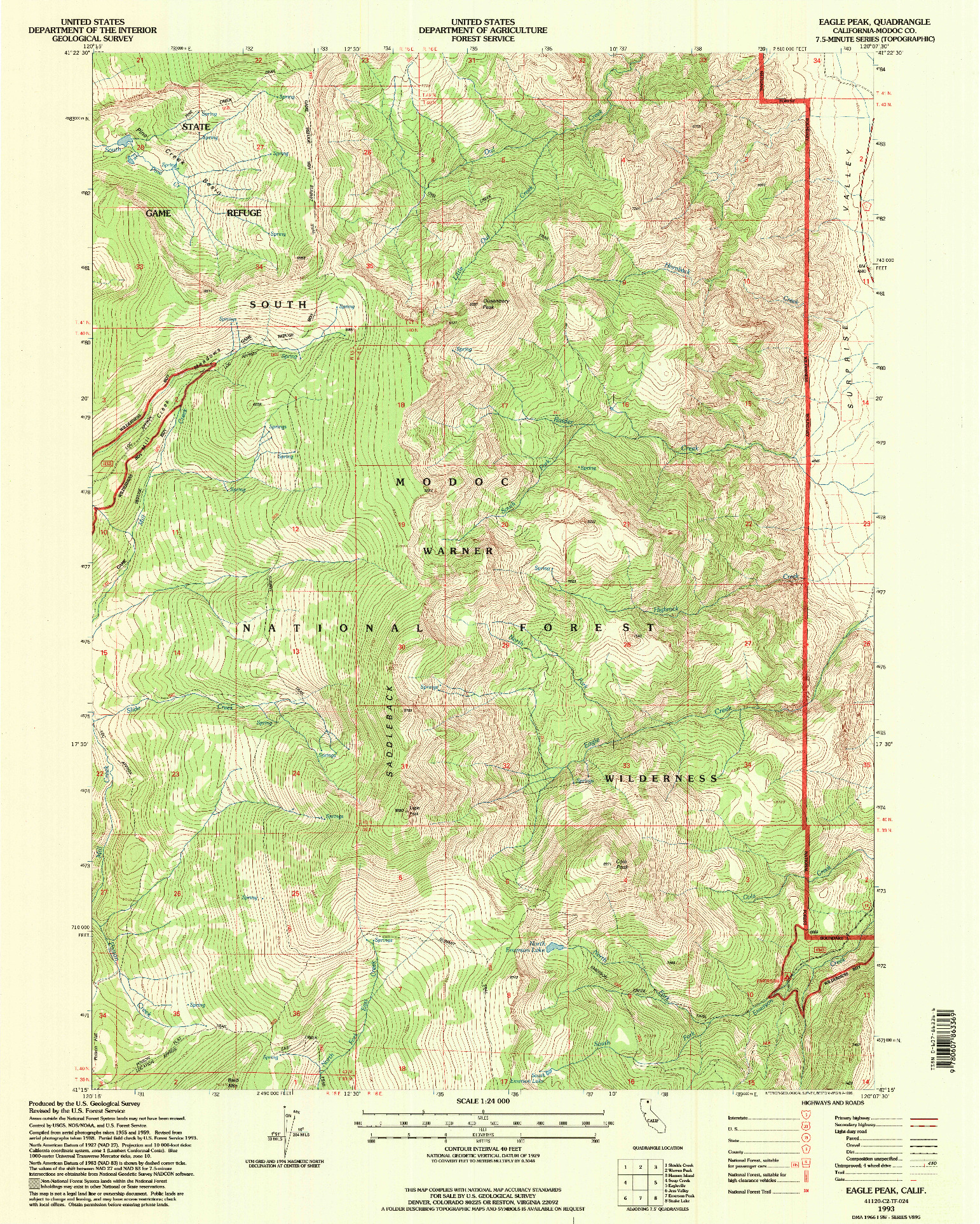 USGS 1:24000-SCALE QUADRANGLE FOR EAGLE PEAK, CA 1993