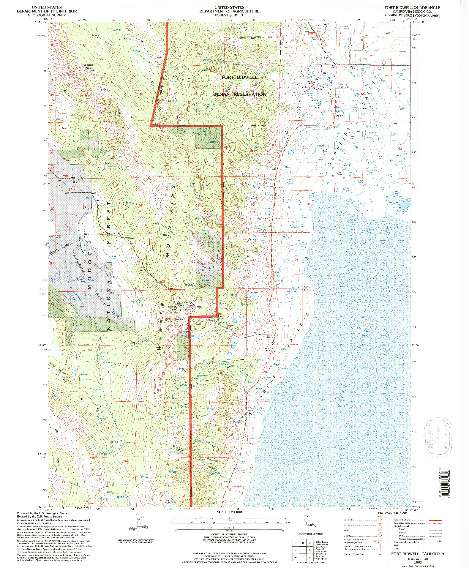 USGS 1:24000-SCALE QUADRANGLE FOR FORT BIDWELL, CA 1993