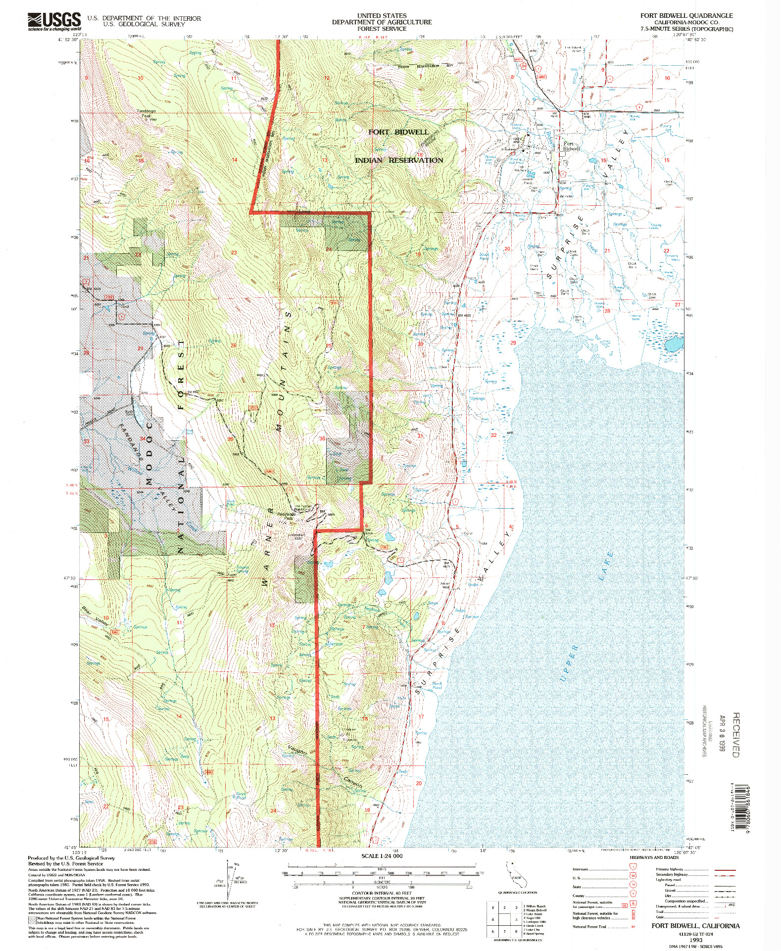 USGS 1:24000-SCALE QUADRANGLE FOR FORT BIDWELL, CA 1993