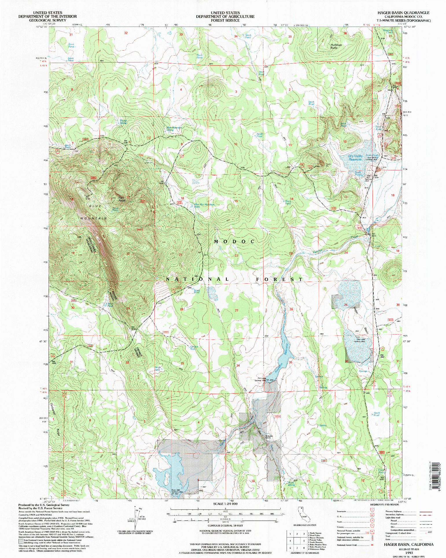 USGS 1:24000-SCALE QUADRANGLE FOR HAGER BASIN, CA 1993