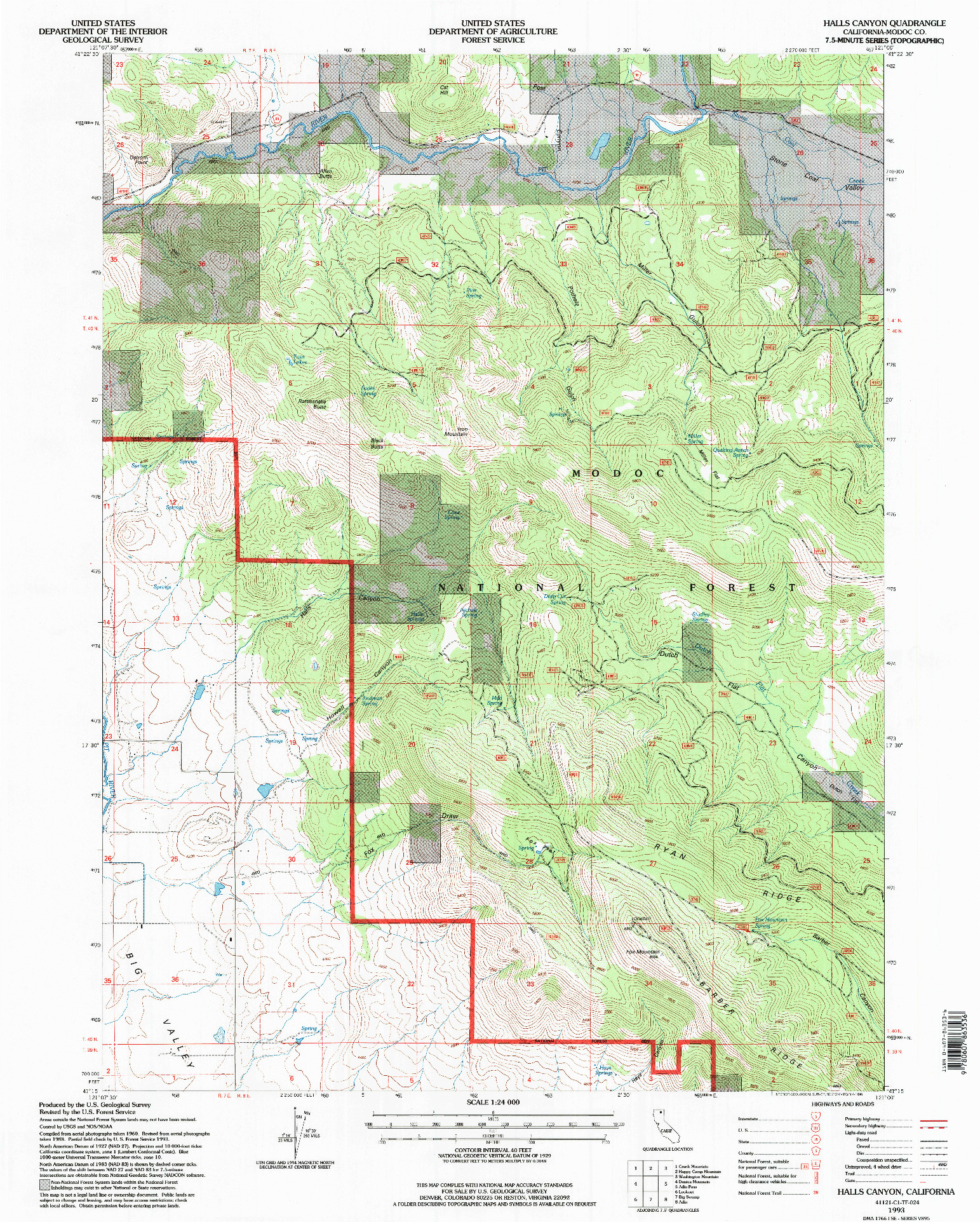 USGS 1:24000-SCALE QUADRANGLE FOR HALLS CANYON, CA 1993