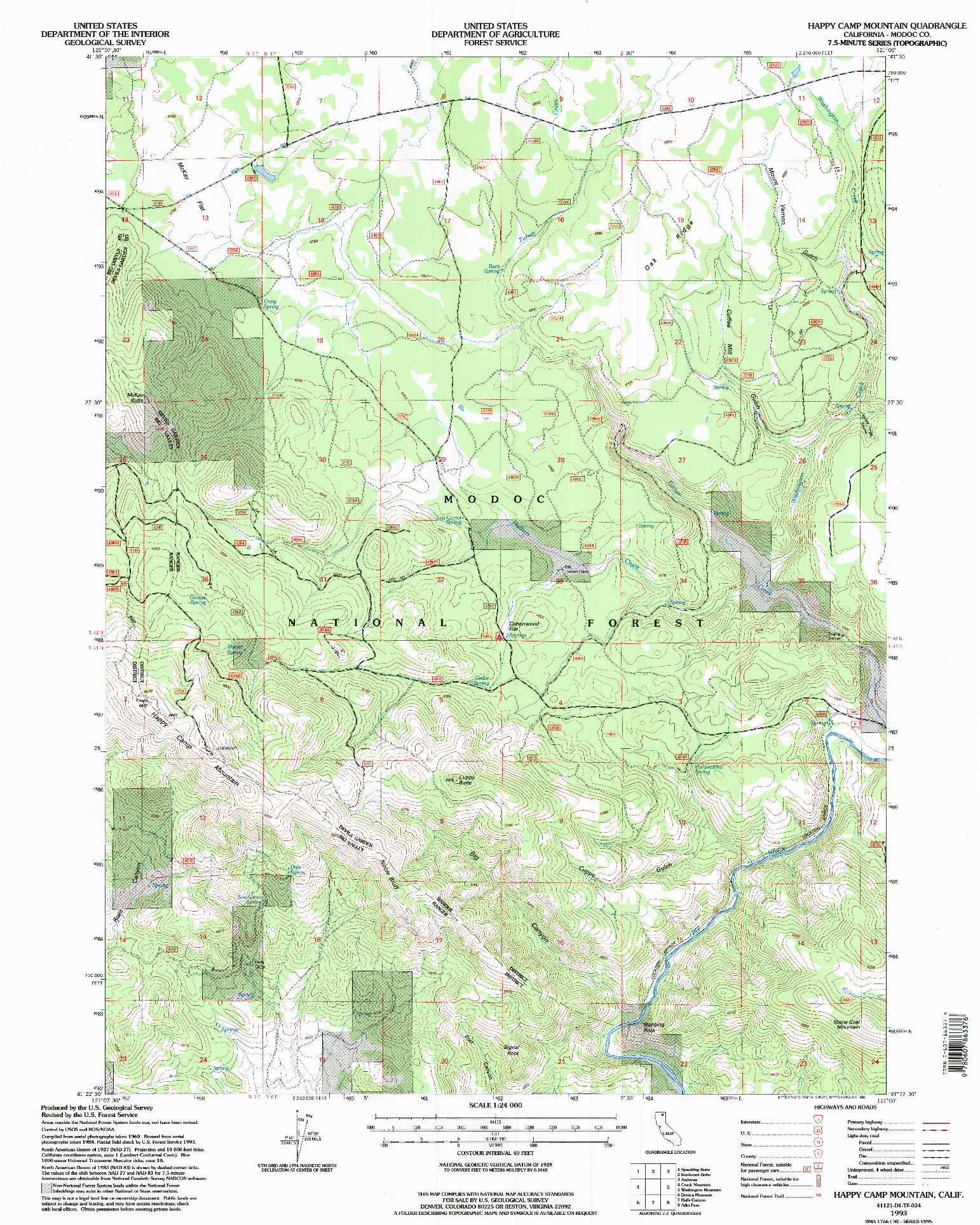 USGS 1:24000-SCALE QUADRANGLE FOR HAPPY CAMP MOUNTAIN, CA 1993