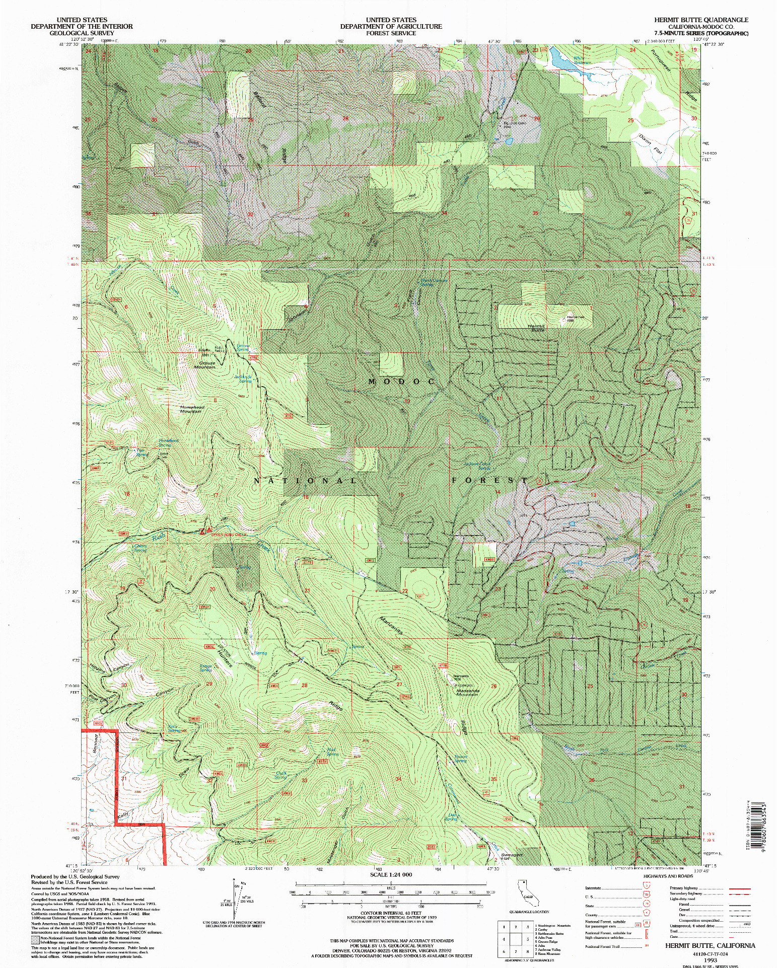 USGS 1:24000-SCALE QUADRANGLE FOR HERMIT BUTTE, CA 1993