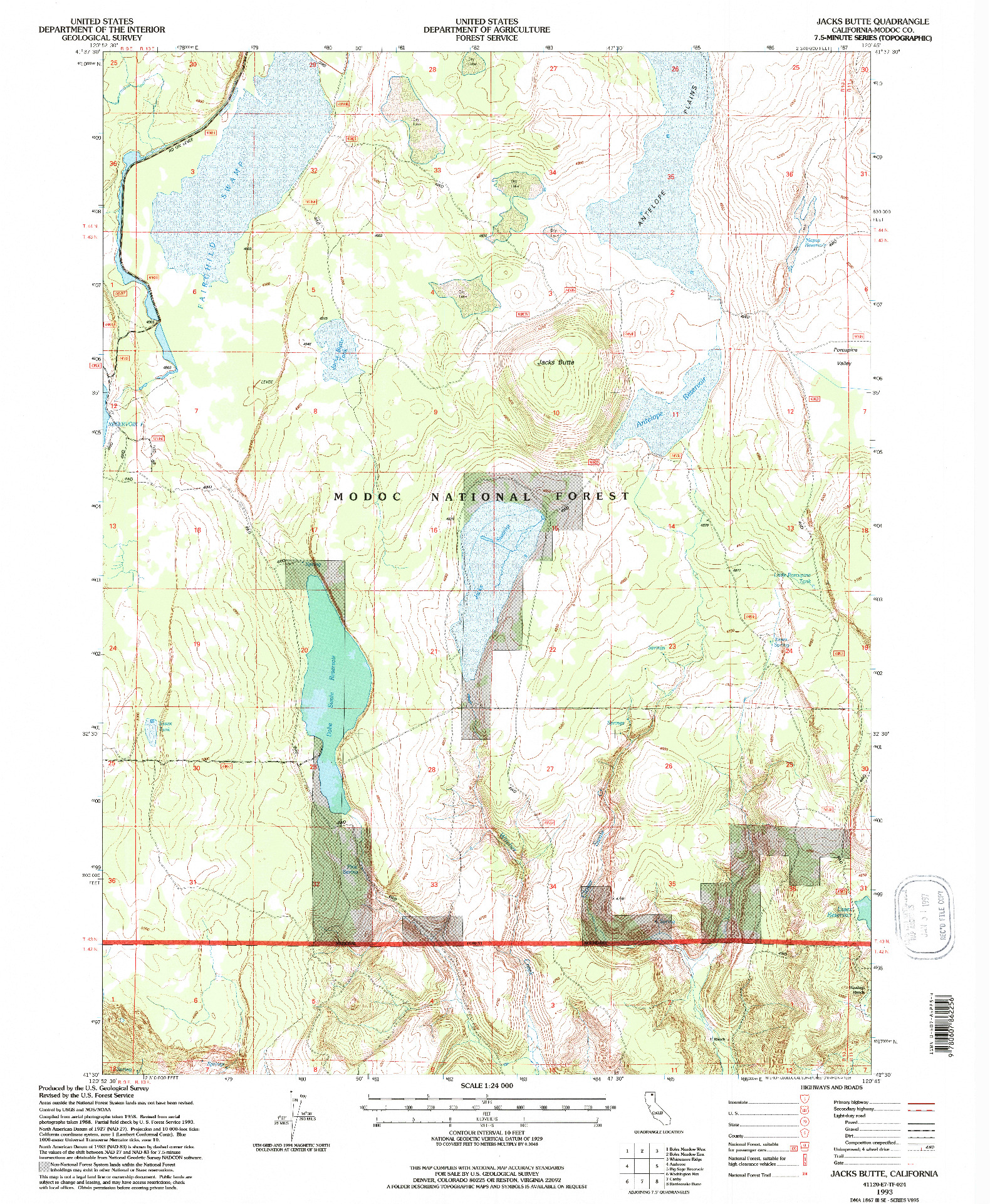 USGS 1:24000-SCALE QUADRANGLE FOR JACKS BUTTE, CA 1993