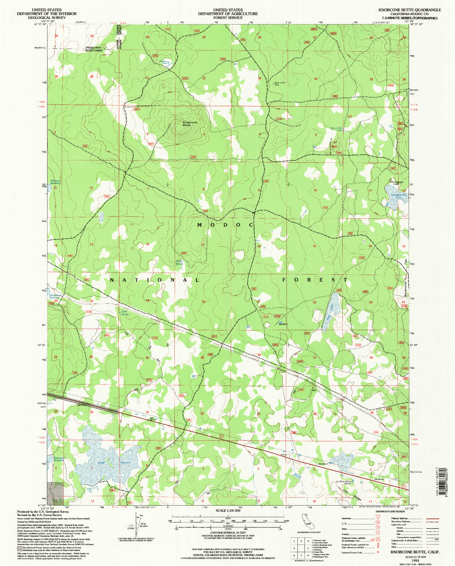 USGS 1:24000-SCALE QUADRANGLE FOR KNOBCONE BUTTE, CA 1993