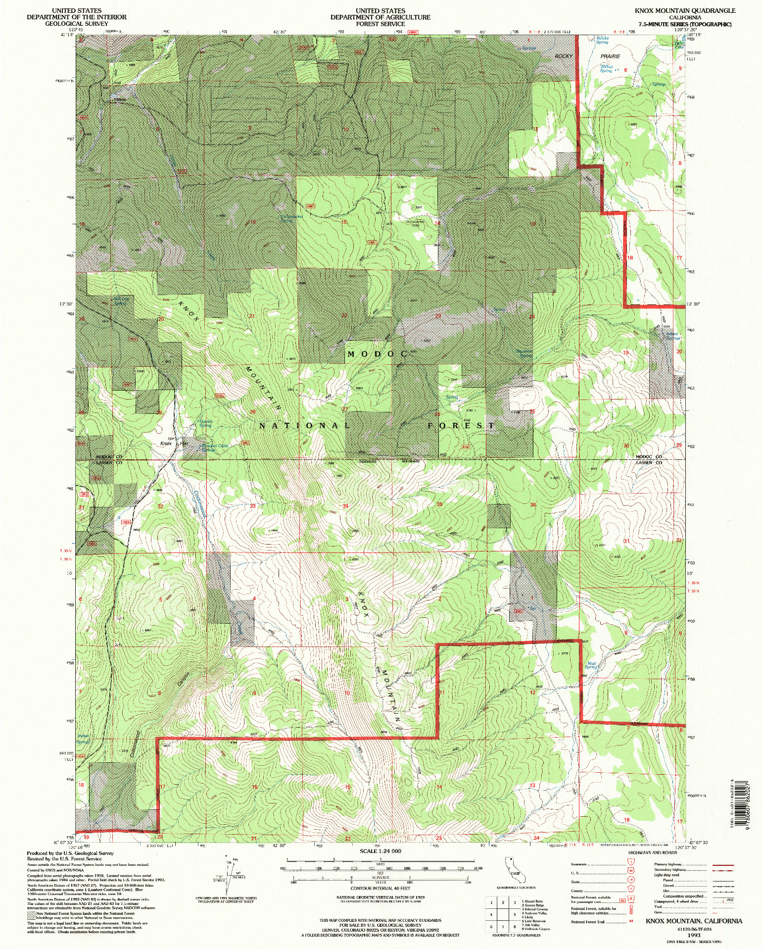 USGS 1:24000-SCALE QUADRANGLE FOR KNOX MOUNTAIN, CA 1993