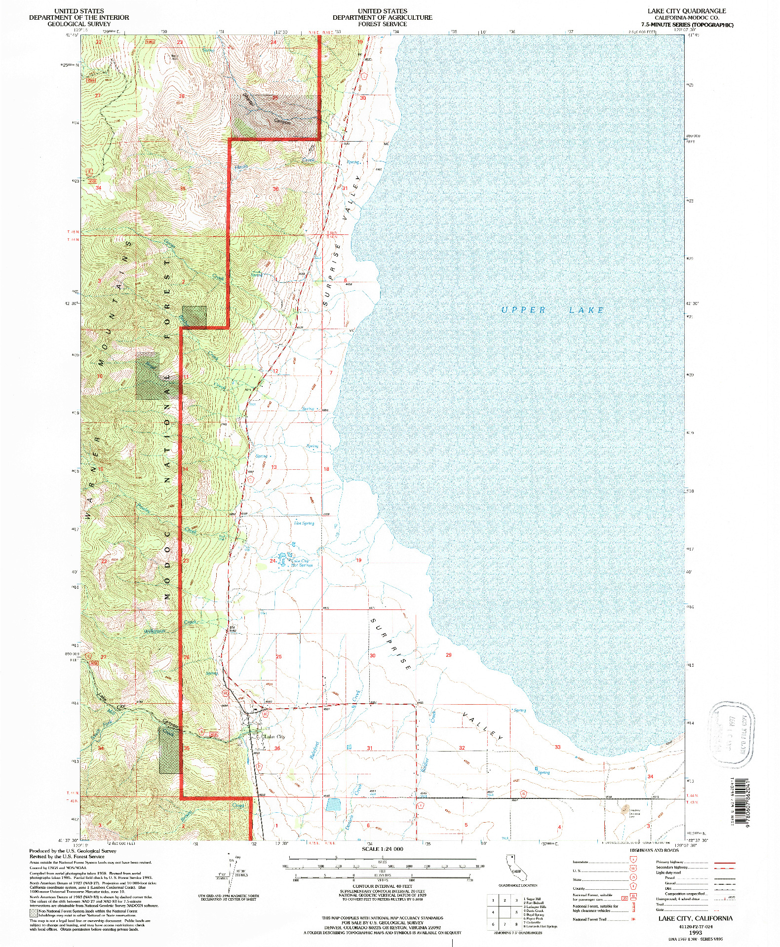 USGS 1:24000-SCALE QUADRANGLE FOR LAKE CITY, CA 1993