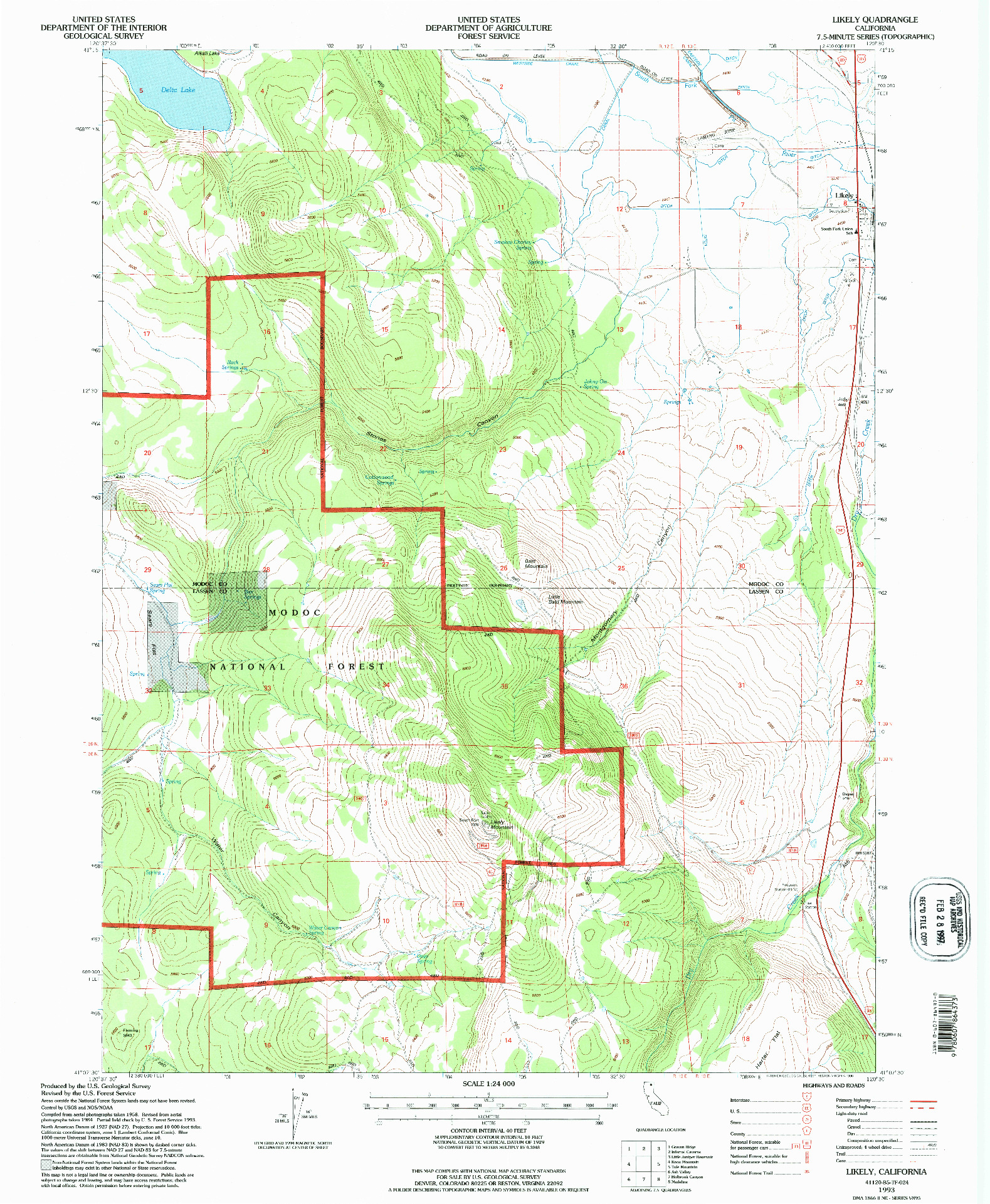 USGS 1:24000-SCALE QUADRANGLE FOR LIKELY, CA 1993