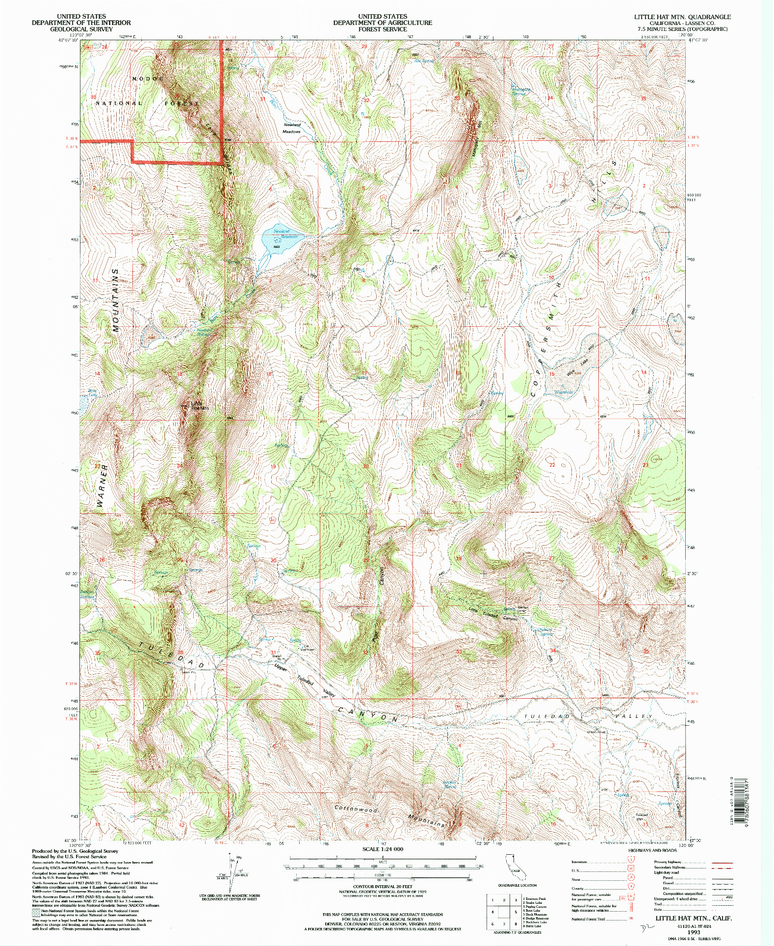 USGS 1:24000-SCALE QUADRANGLE FOR LITTLE HAT MTN., CA 1993