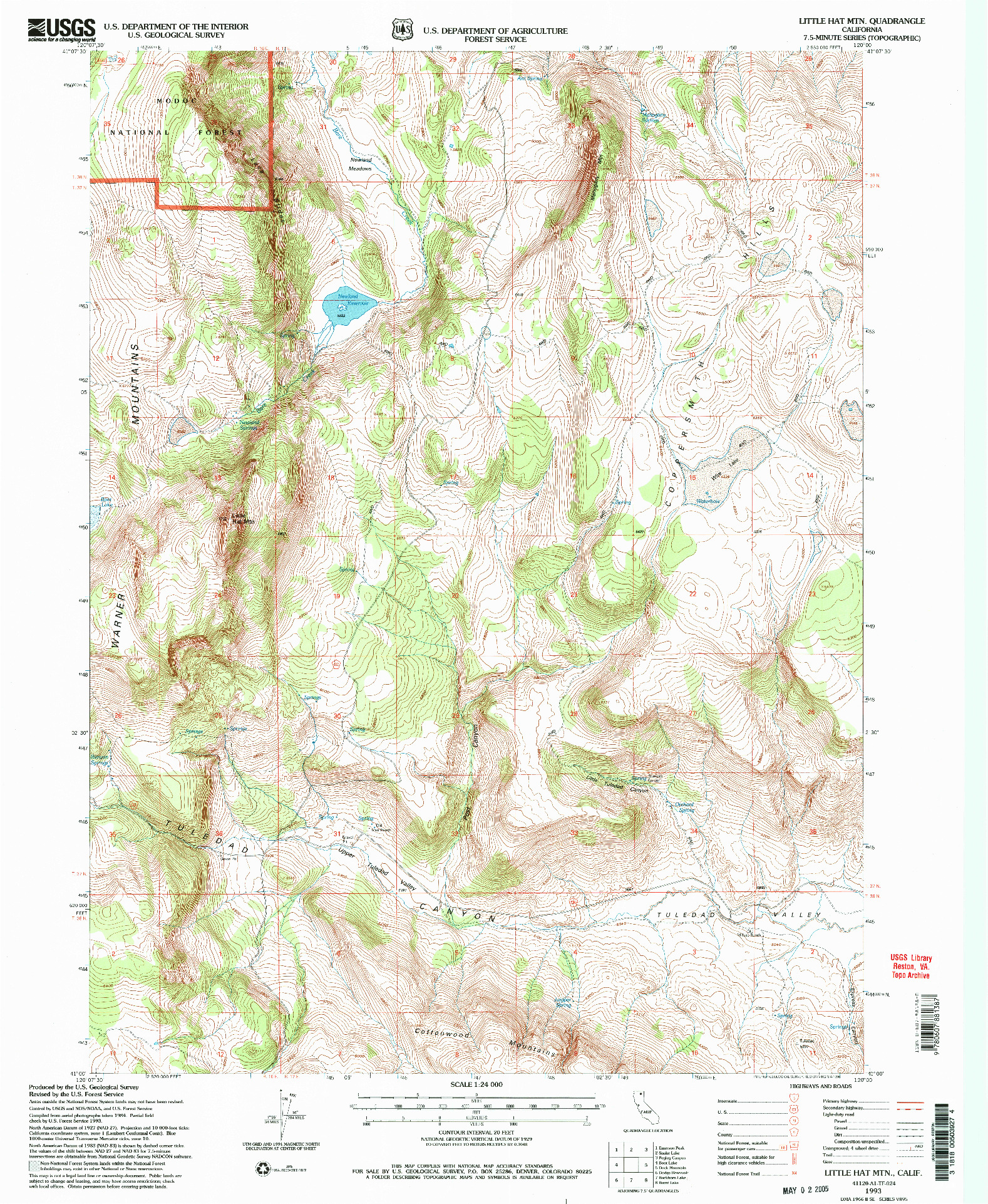 USGS 1:24000-SCALE QUADRANGLE FOR LITTLE HAT MTN., CA 1993