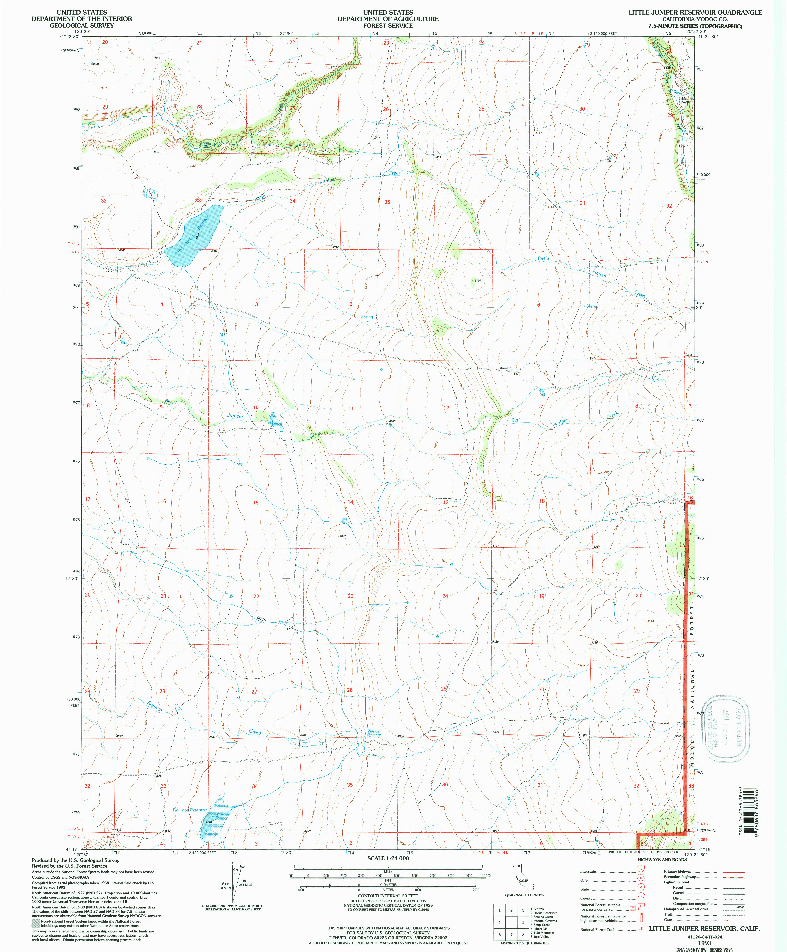 USGS 1:24000-SCALE QUADRANGLE FOR LITTLE JUNIPER RESERVOIR, CA 1993