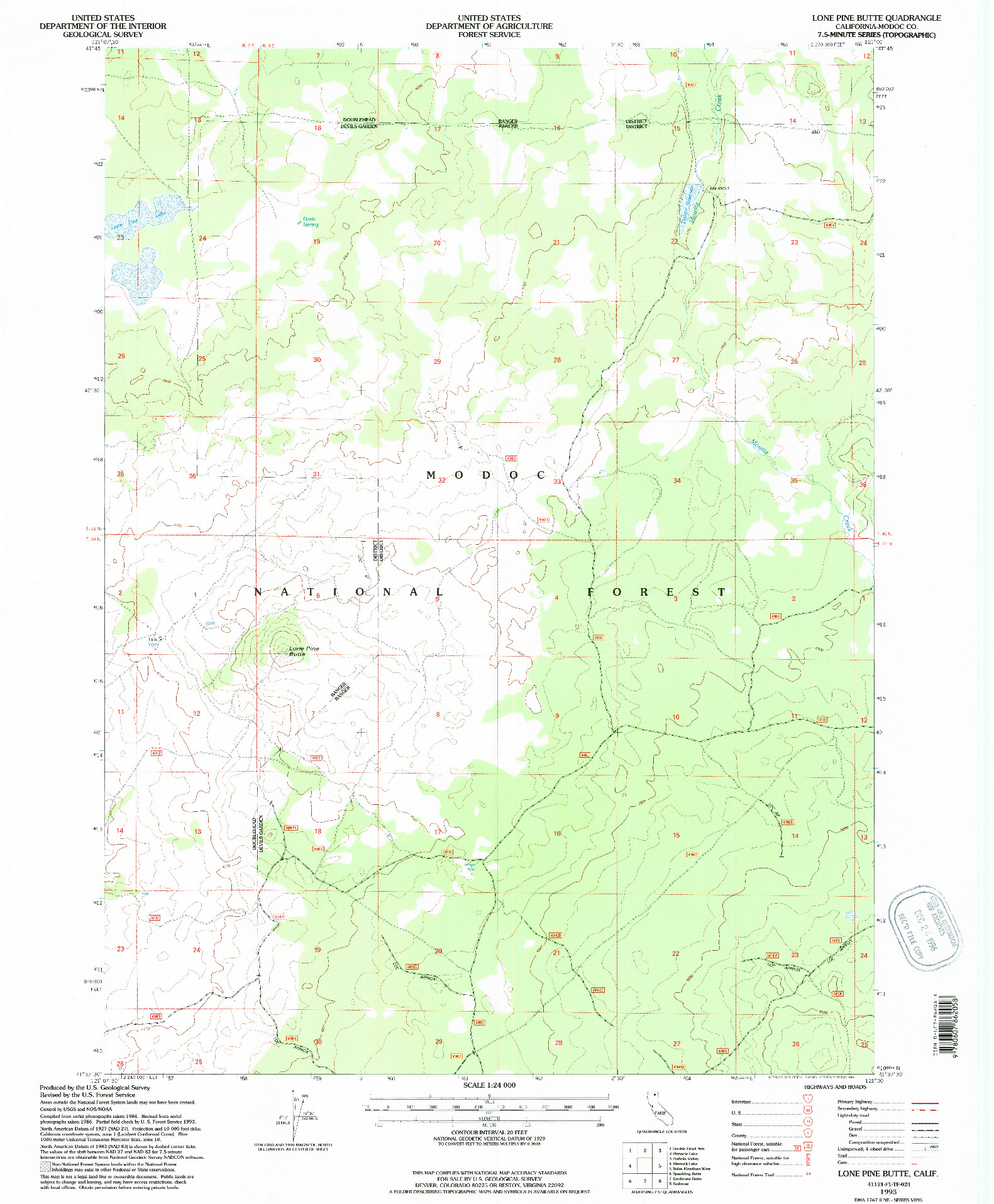 USGS 1:24000-SCALE QUADRANGLE FOR LONE PINE BUTTE, CA 1993
