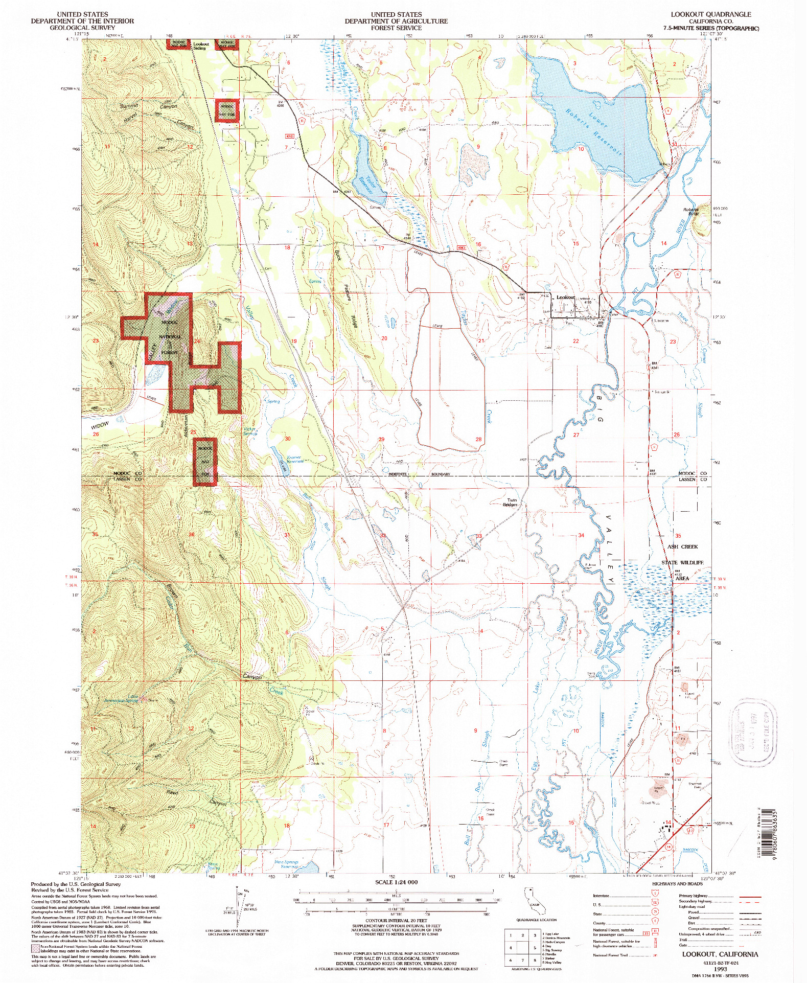 USGS 1:24000-SCALE QUADRANGLE FOR LOOKOUT, CA 1993