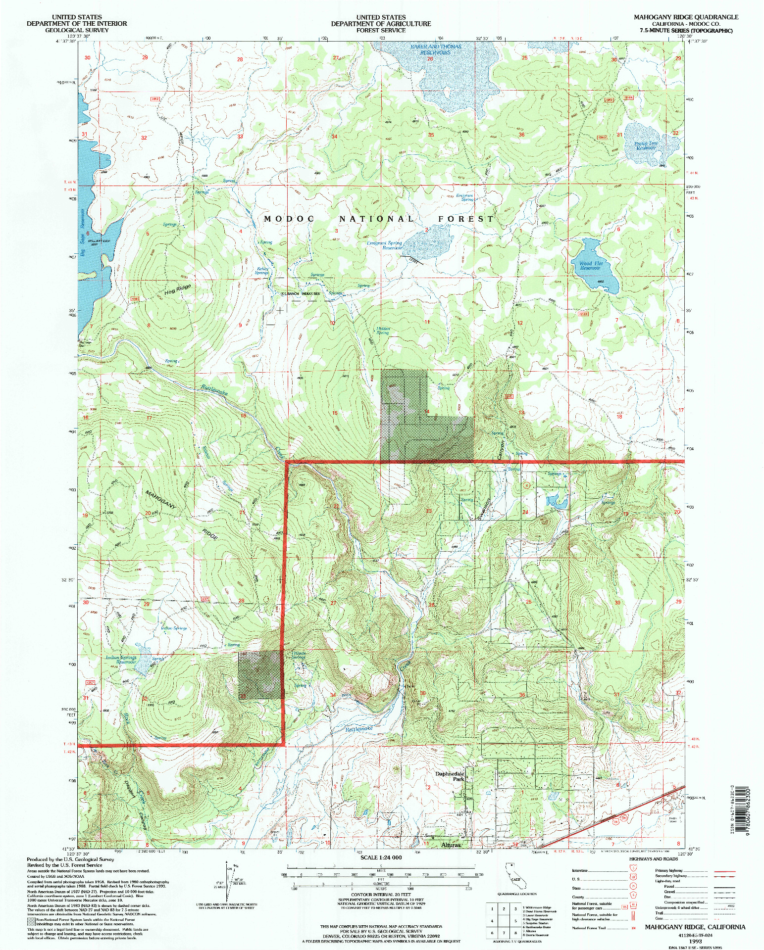 USGS 1:24000-SCALE QUADRANGLE FOR MAHOGANY RIDGE, CA 1993
