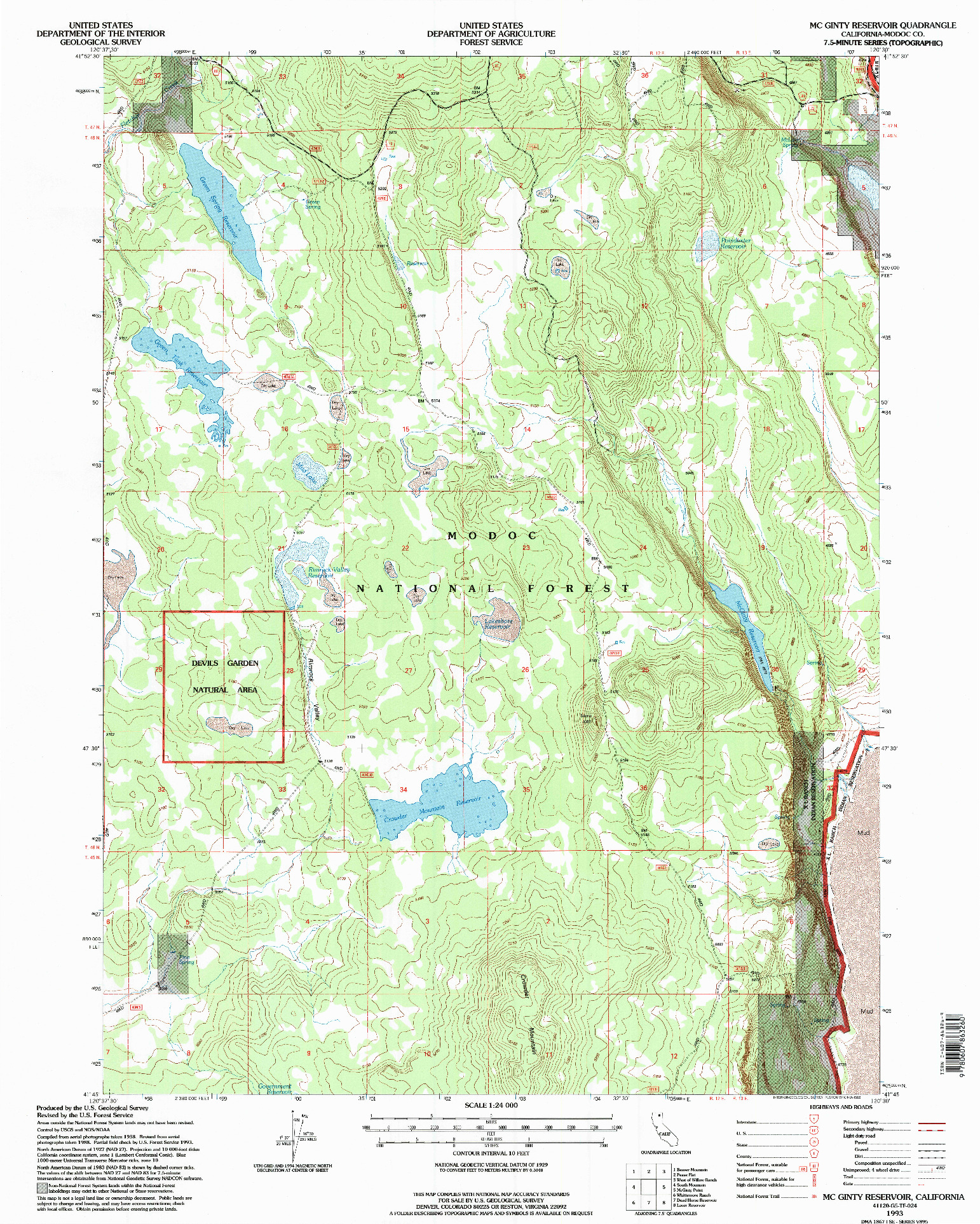 USGS 1:24000-SCALE QUADRANGLE FOR MC GINTY RESERVOIR, CA 1993