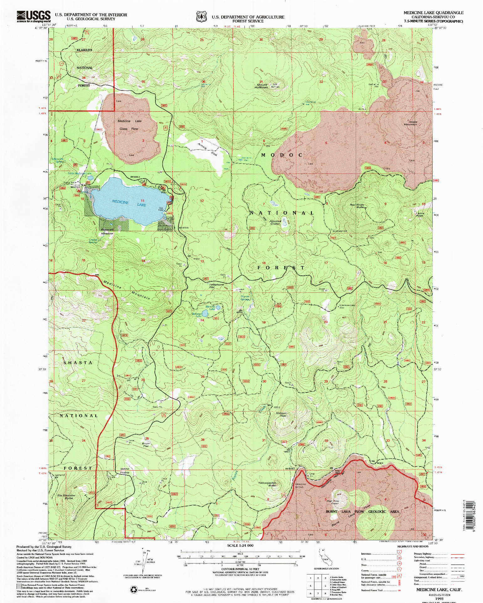 USGS 1:24000-SCALE QUADRANGLE FOR MEDICINE LAKE, CA 1993