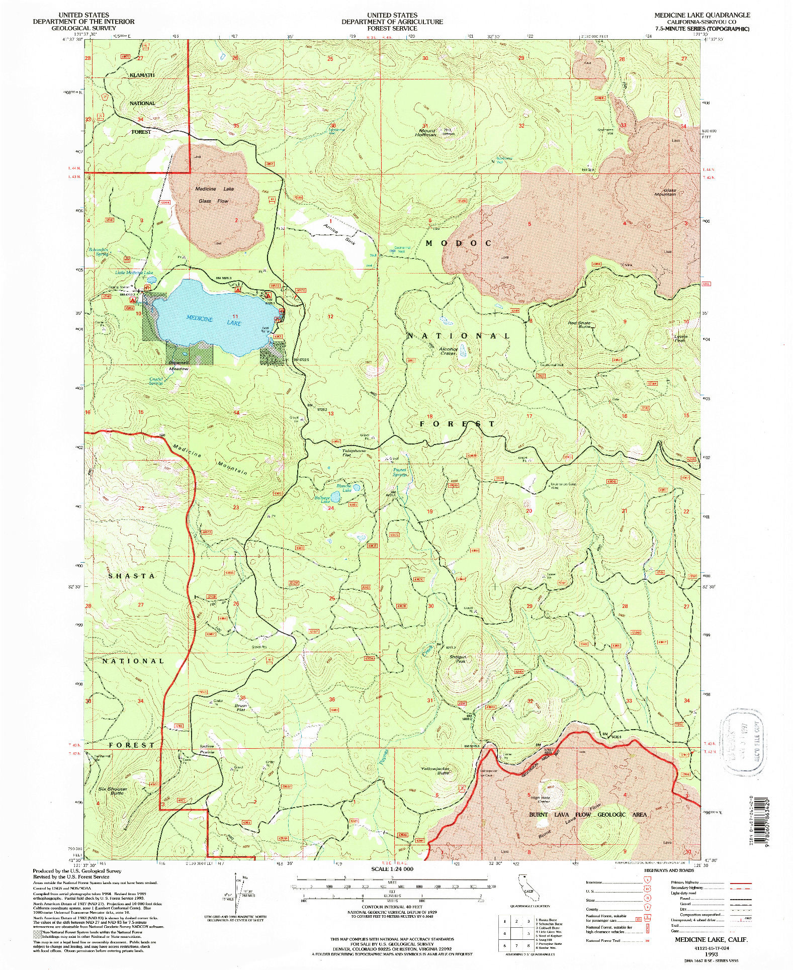 USGS 1:24000-SCALE QUADRANGLE FOR MEDICINE LAKE, CA 1993