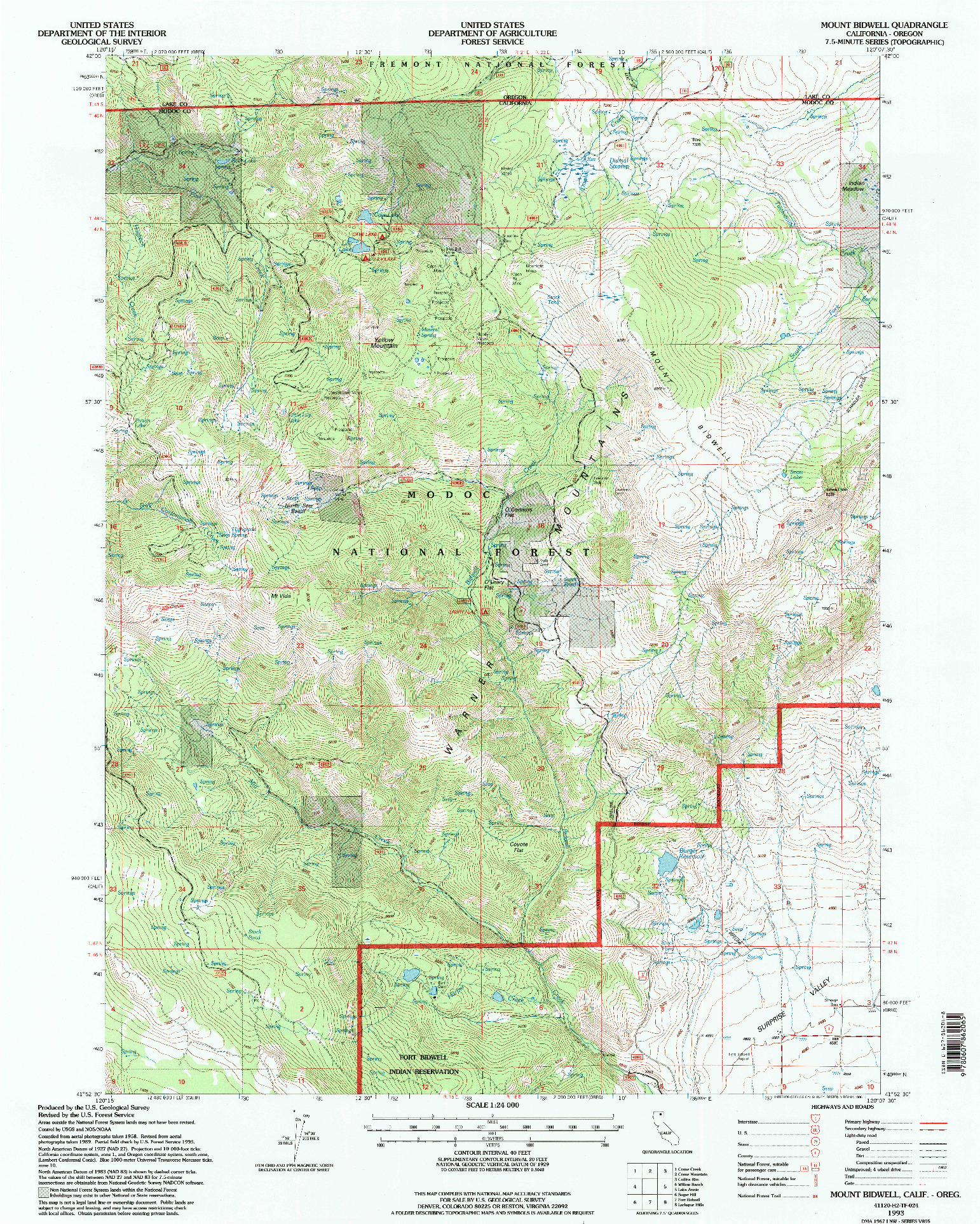 USGS 1:24000-SCALE QUADRANGLE FOR MOUNT BIDWELL, CA 1993