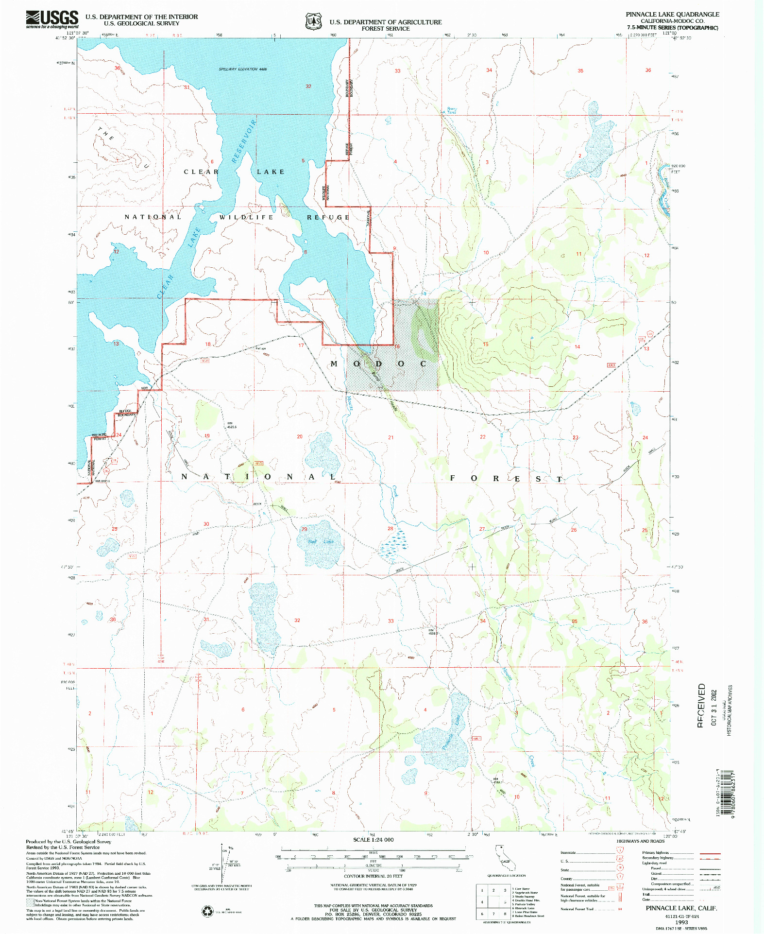 USGS 1:24000-SCALE QUADRANGLE FOR PINNACLE LAKE, CA 1993