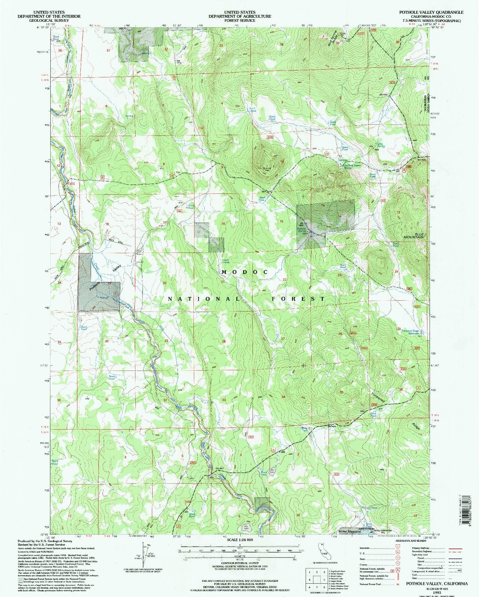 USGS 1:24000-SCALE QUADRANGLE FOR POTHOLE VALLEY, CA 1993