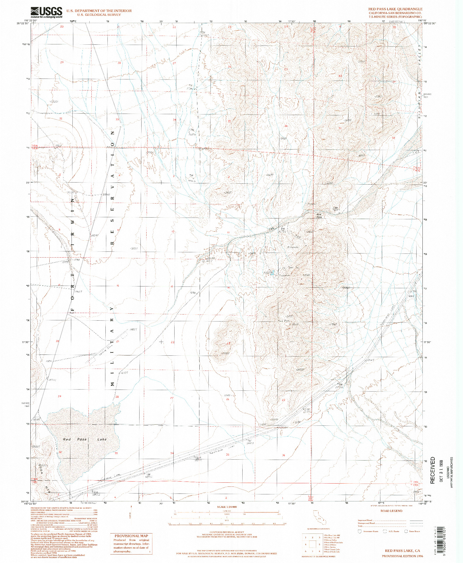 USGS 1:24000-SCALE QUADRANGLE FOR RED PASS LAKE, CA 1996
