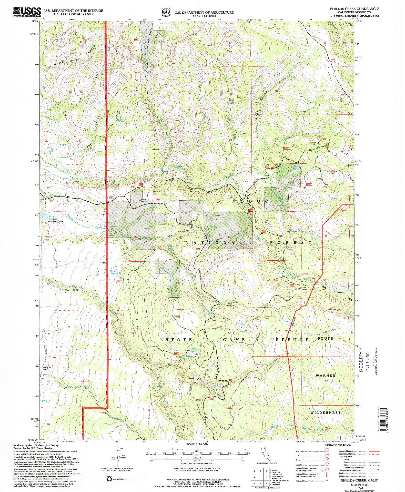 USGS 1:24000-SCALE QUADRANGLE FOR SHIELDS CREEK, CA 1993