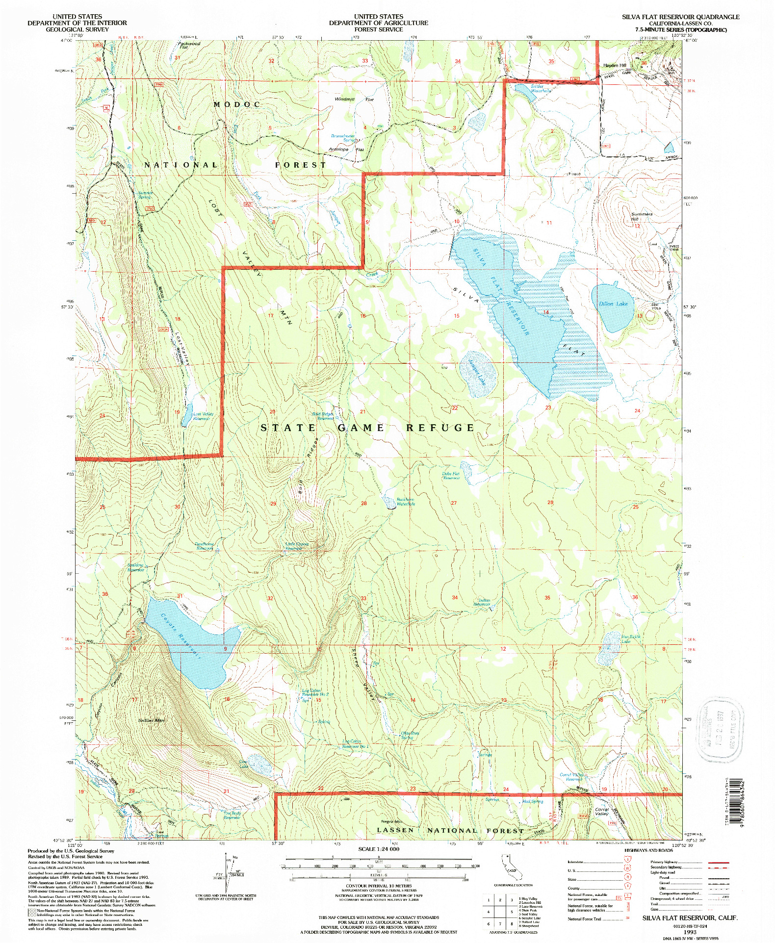 USGS 1:24000-SCALE QUADRANGLE FOR SILVA FLAT RESERVOIR, CA 1993