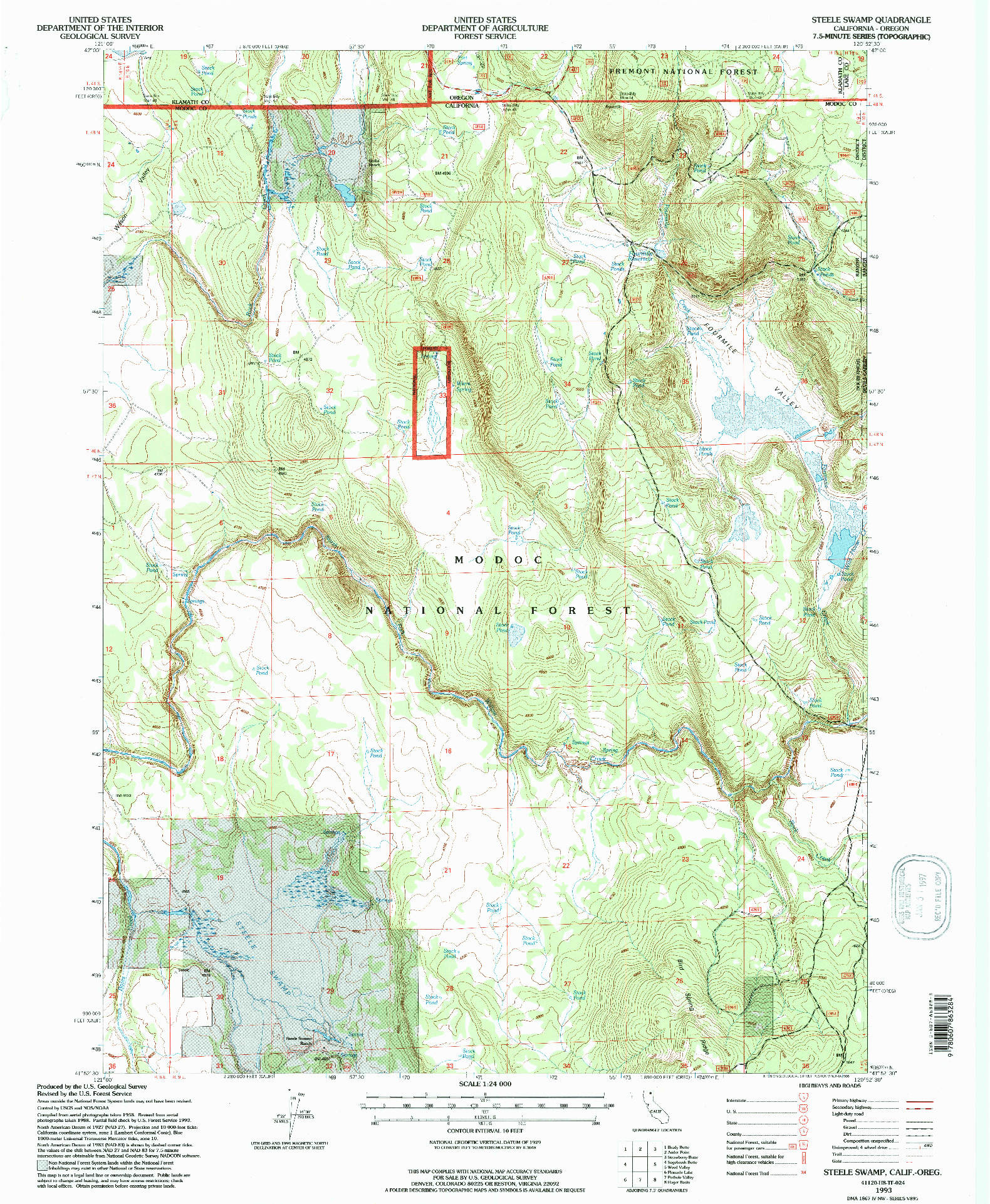 USGS 1:24000-SCALE QUADRANGLE FOR STEELE SWAMP, CA 1993