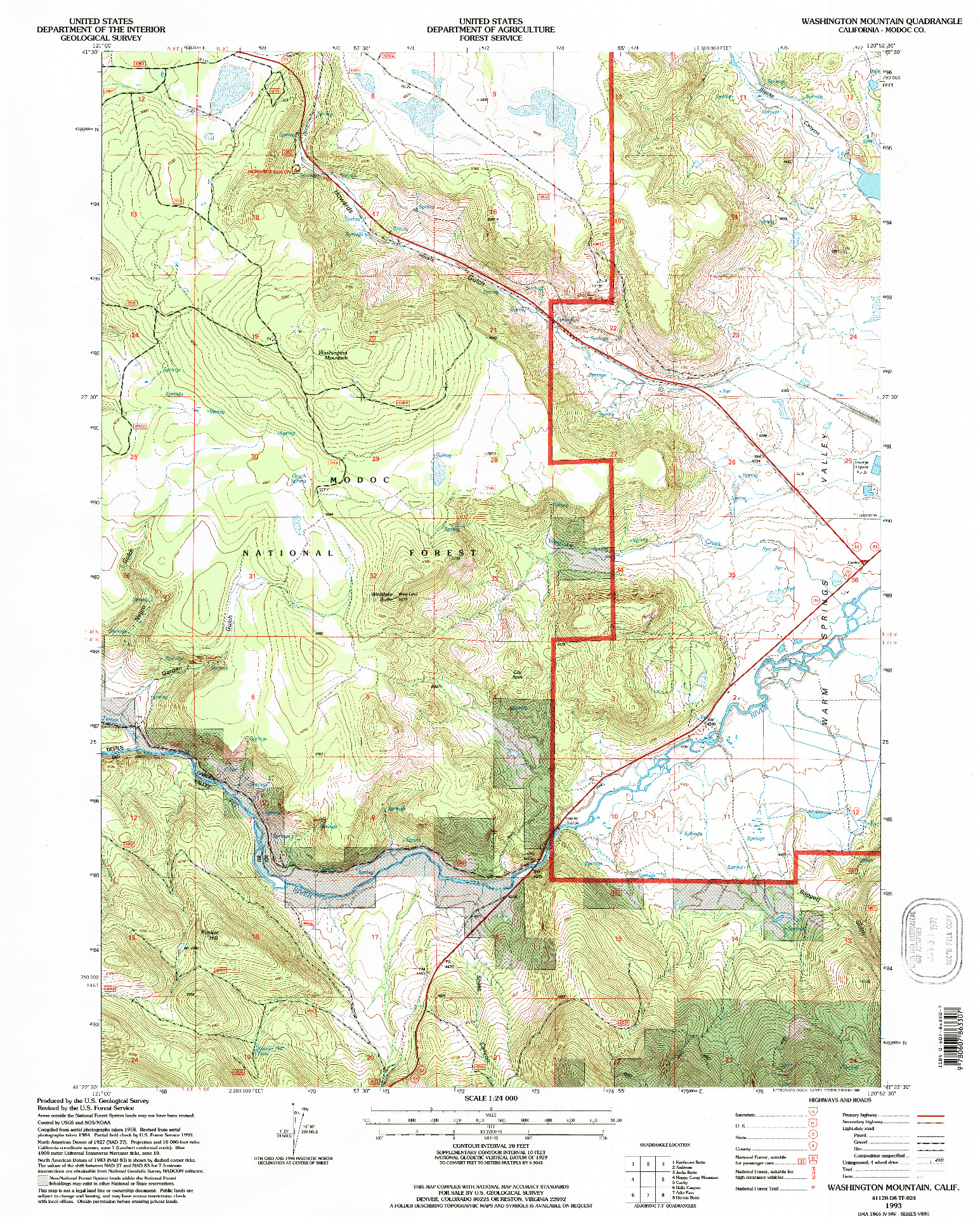 USGS 1:24000-SCALE QUADRANGLE FOR WASHINGTON MOUNTAIN, CA 1993