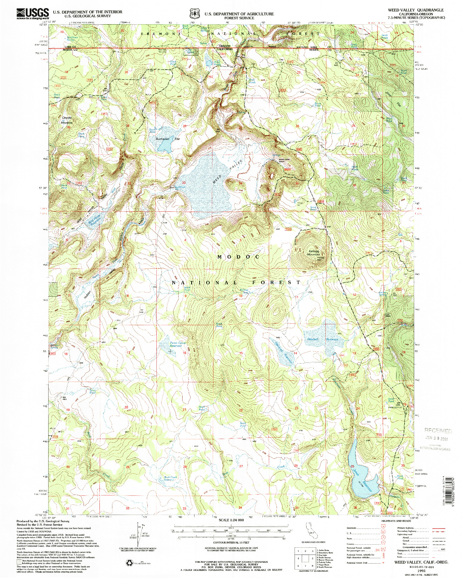 USGS 1:24000-SCALE QUADRANGLE FOR WEED VALLEY, CA 1993