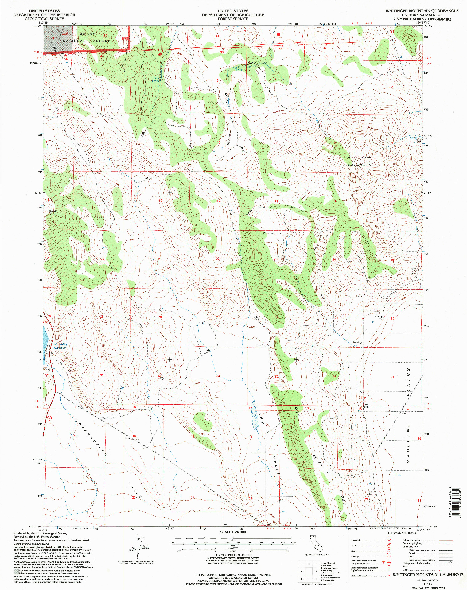 USGS 1:24000-SCALE QUADRANGLE FOR WHITINGER MOUNTAIN, CA 1993