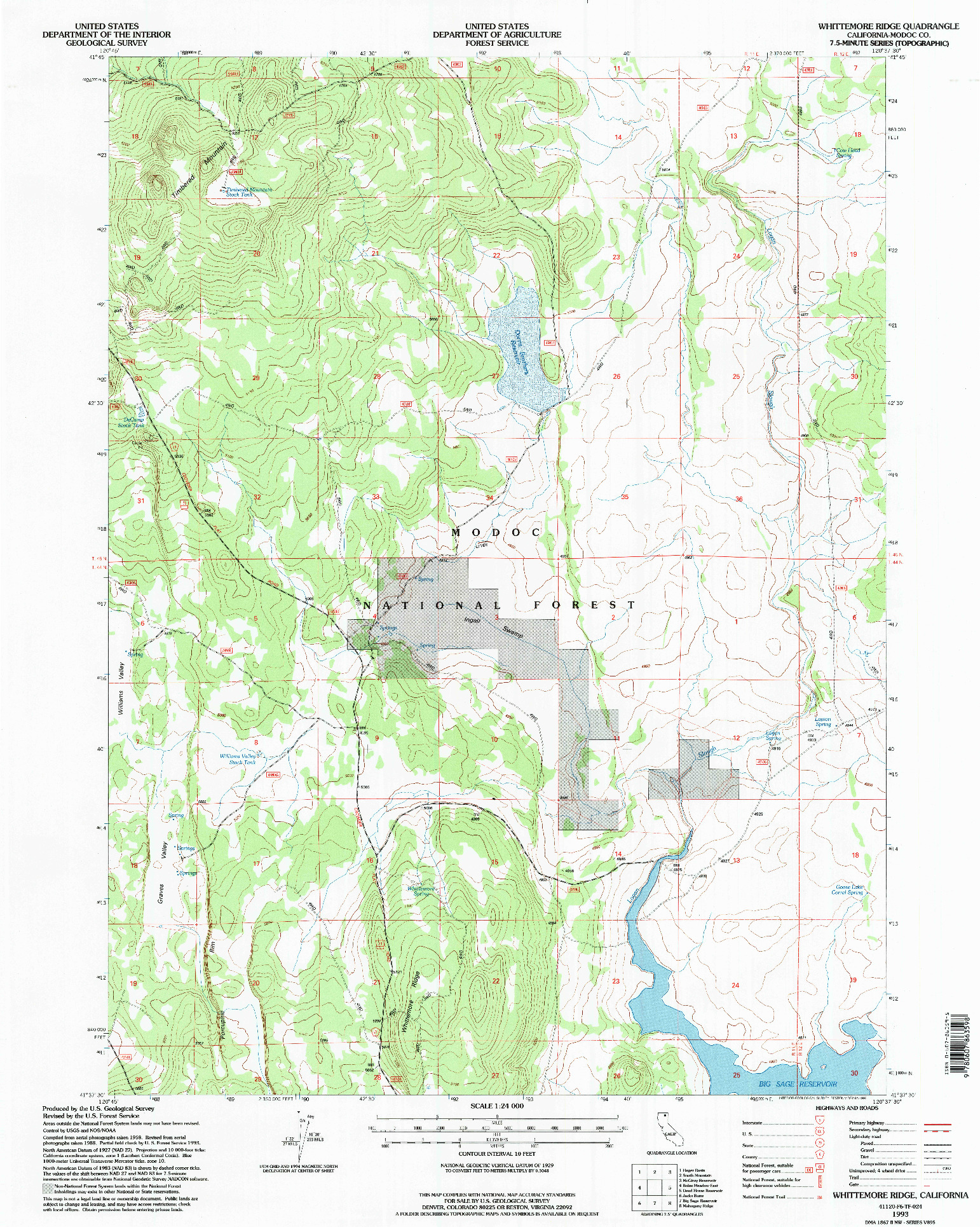 USGS 1:24000-SCALE QUADRANGLE FOR WHITTEMORE RIDGE, CA 1993