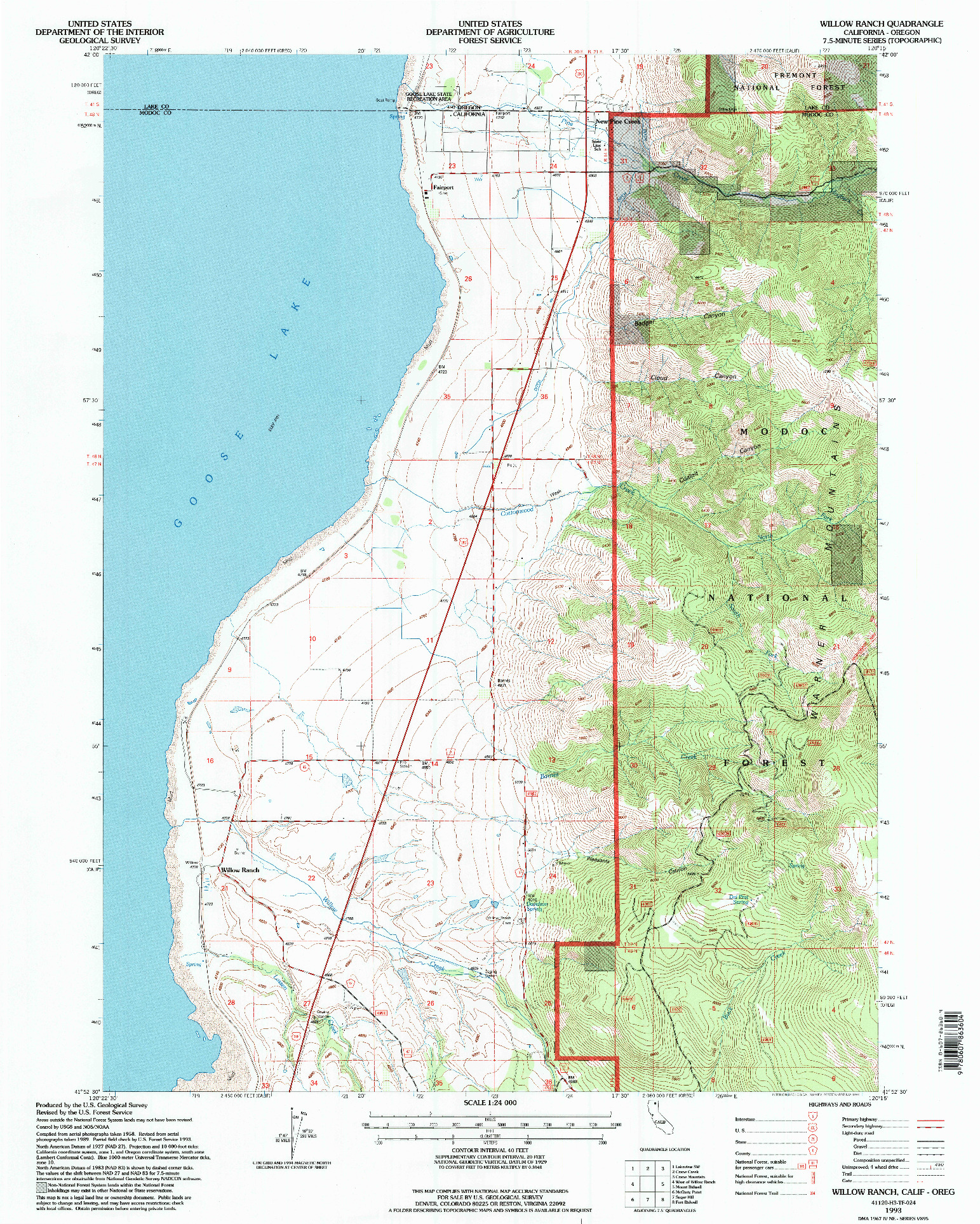 USGS 1:24000-SCALE QUADRANGLE FOR WILLOW RANCH, CA 1993