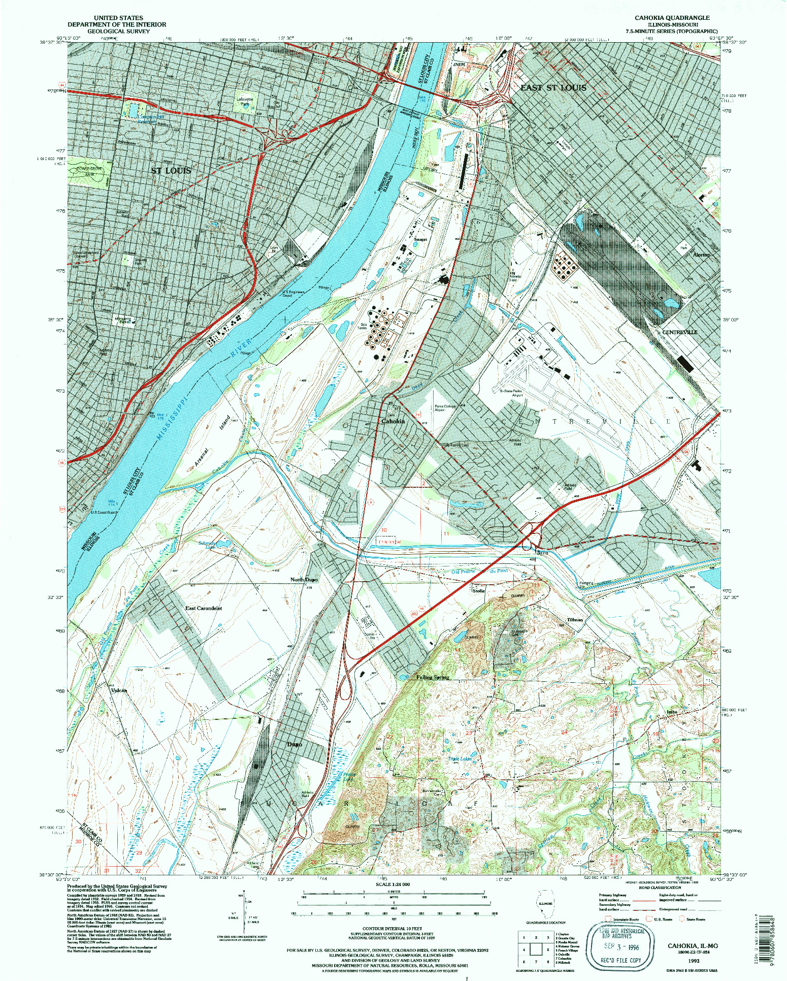 USGS 1:24000-SCALE QUADRANGLE FOR CAHOKIA, IL 1993