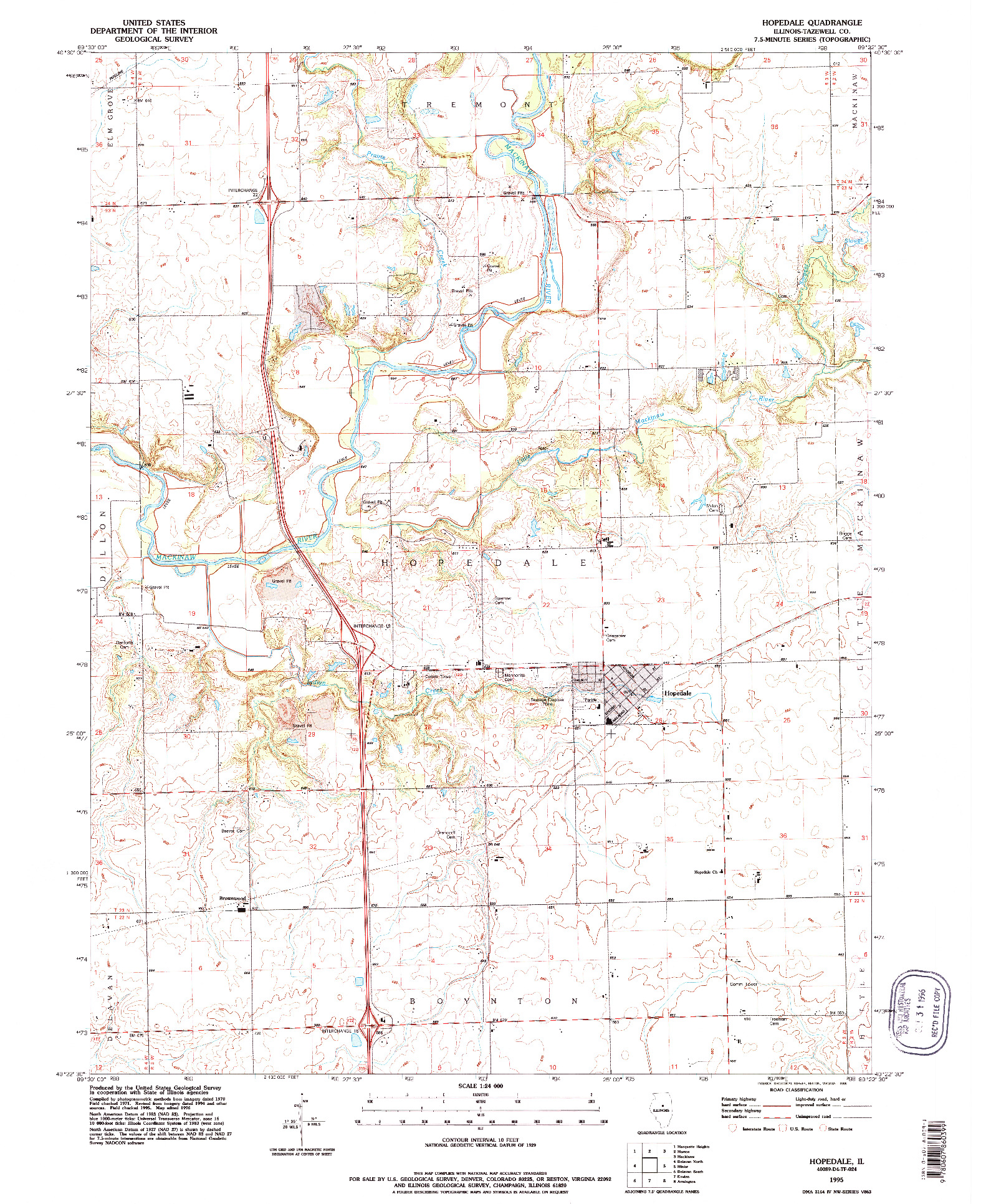 USGS 1:24000-SCALE QUADRANGLE FOR HOPEDALE, IL 1995