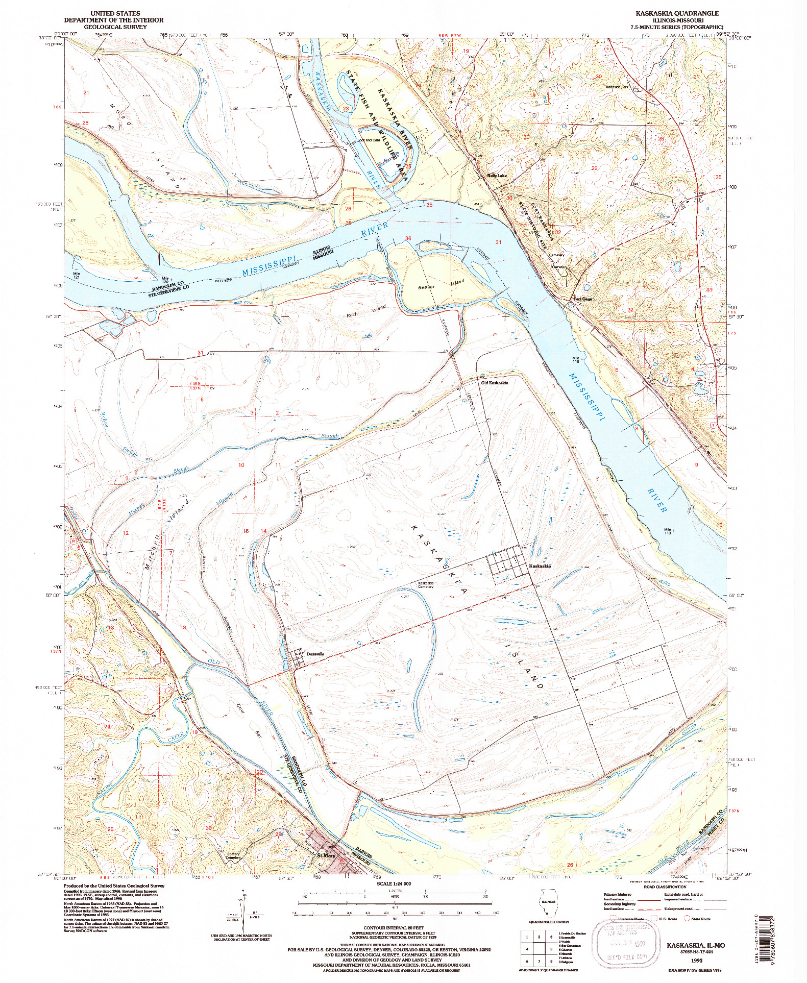 USGS 1:24000-SCALE QUADRANGLE FOR KASKASKIA, IL 1993