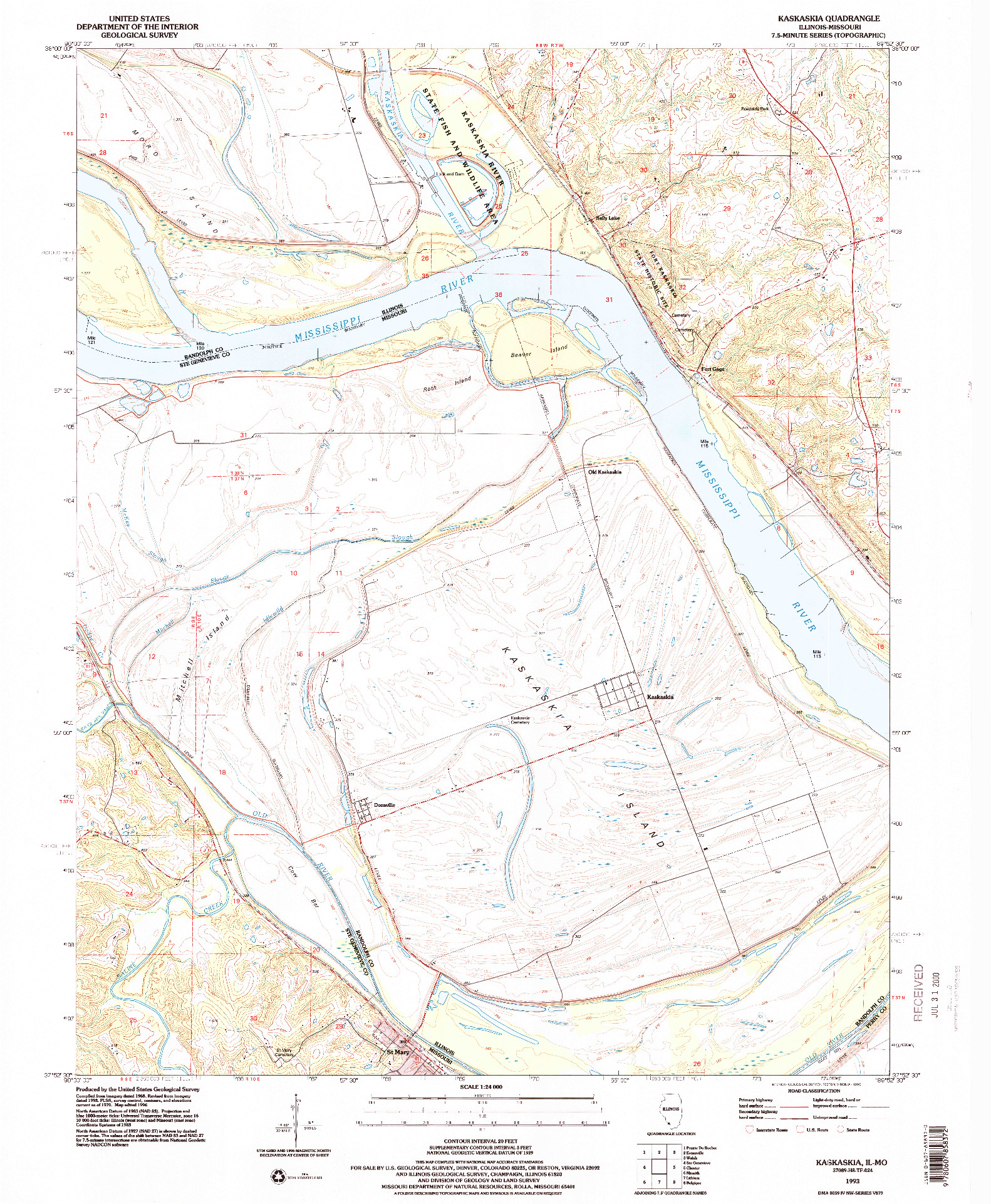 USGS 1:24000-SCALE QUADRANGLE FOR KASKASKIA, IL 1993