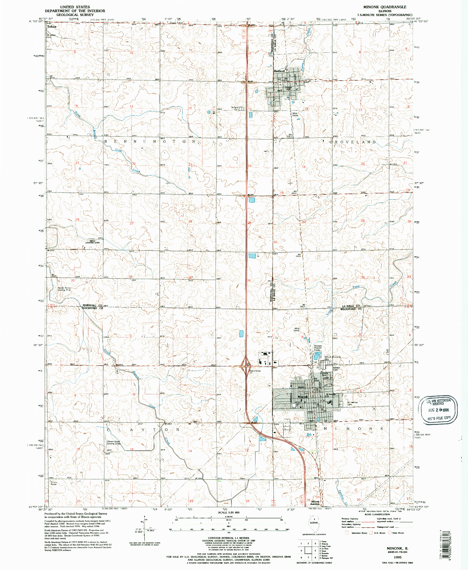 USGS 1:24000-SCALE QUADRANGLE FOR MINONK, IL 1995