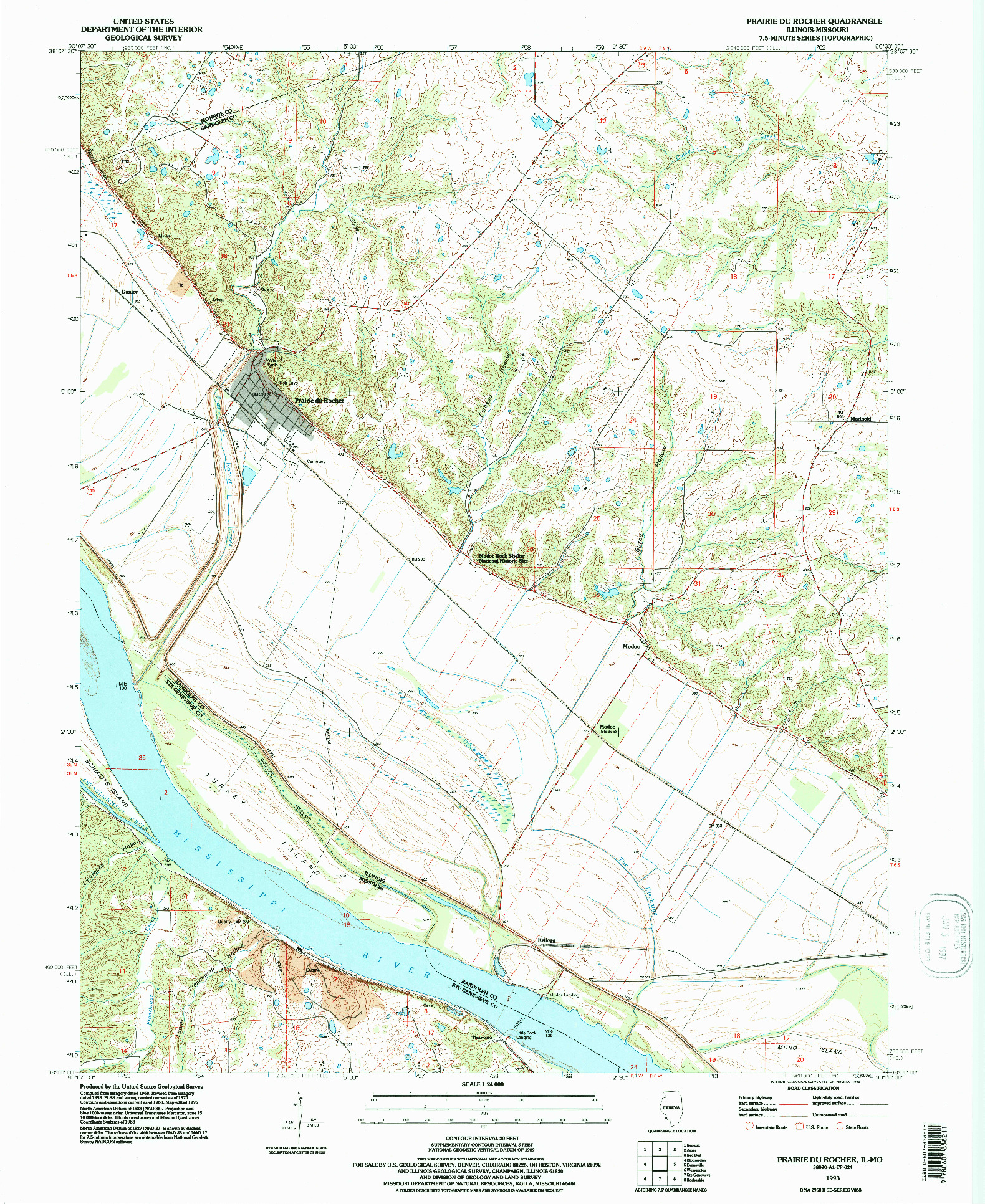 USGS 1:24000-SCALE QUADRANGLE FOR PRAIRIE DU ROCHER, IL 1993