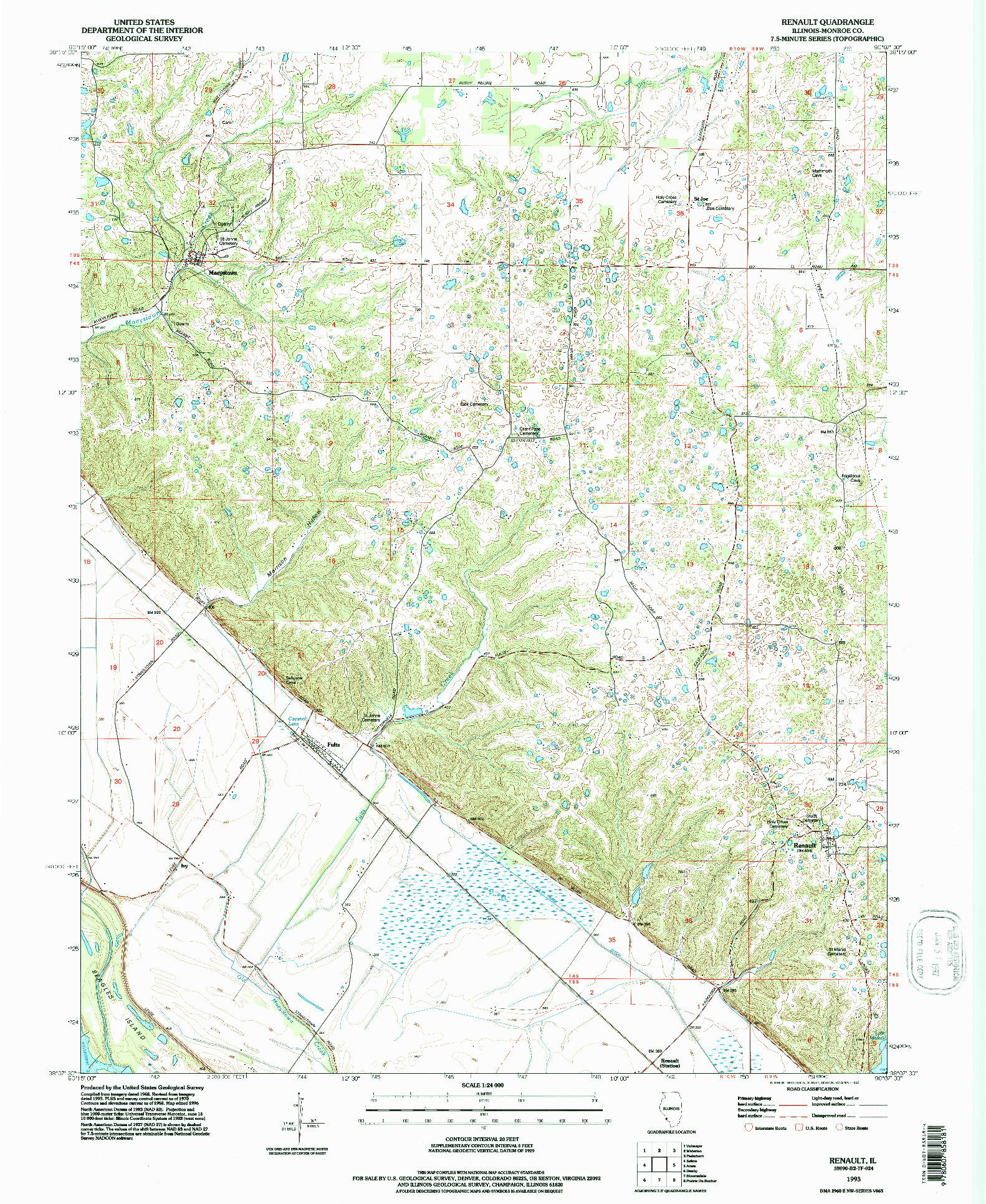 USGS 1:24000-SCALE QUADRANGLE FOR RENAULT, IL 1993