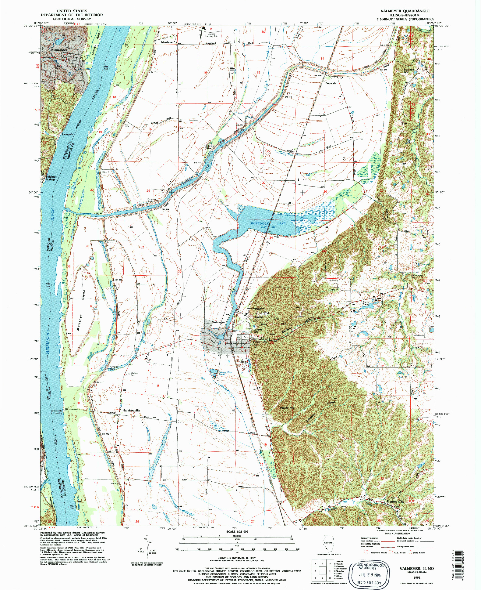 USGS 1:24000-SCALE QUADRANGLE FOR VALMEYER, IL 1993