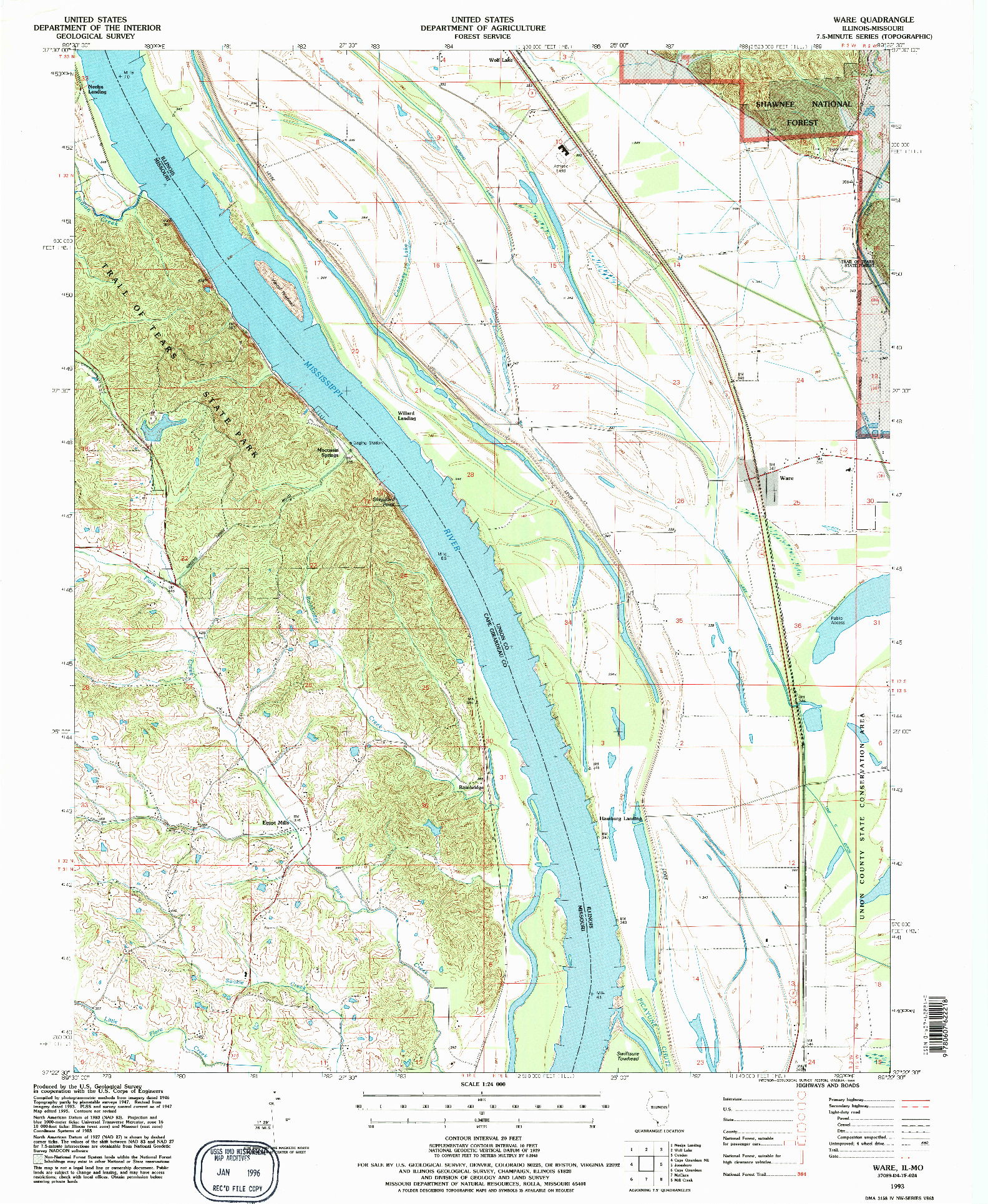 USGS 1:24000-SCALE QUADRANGLE FOR WARE, IL 1993