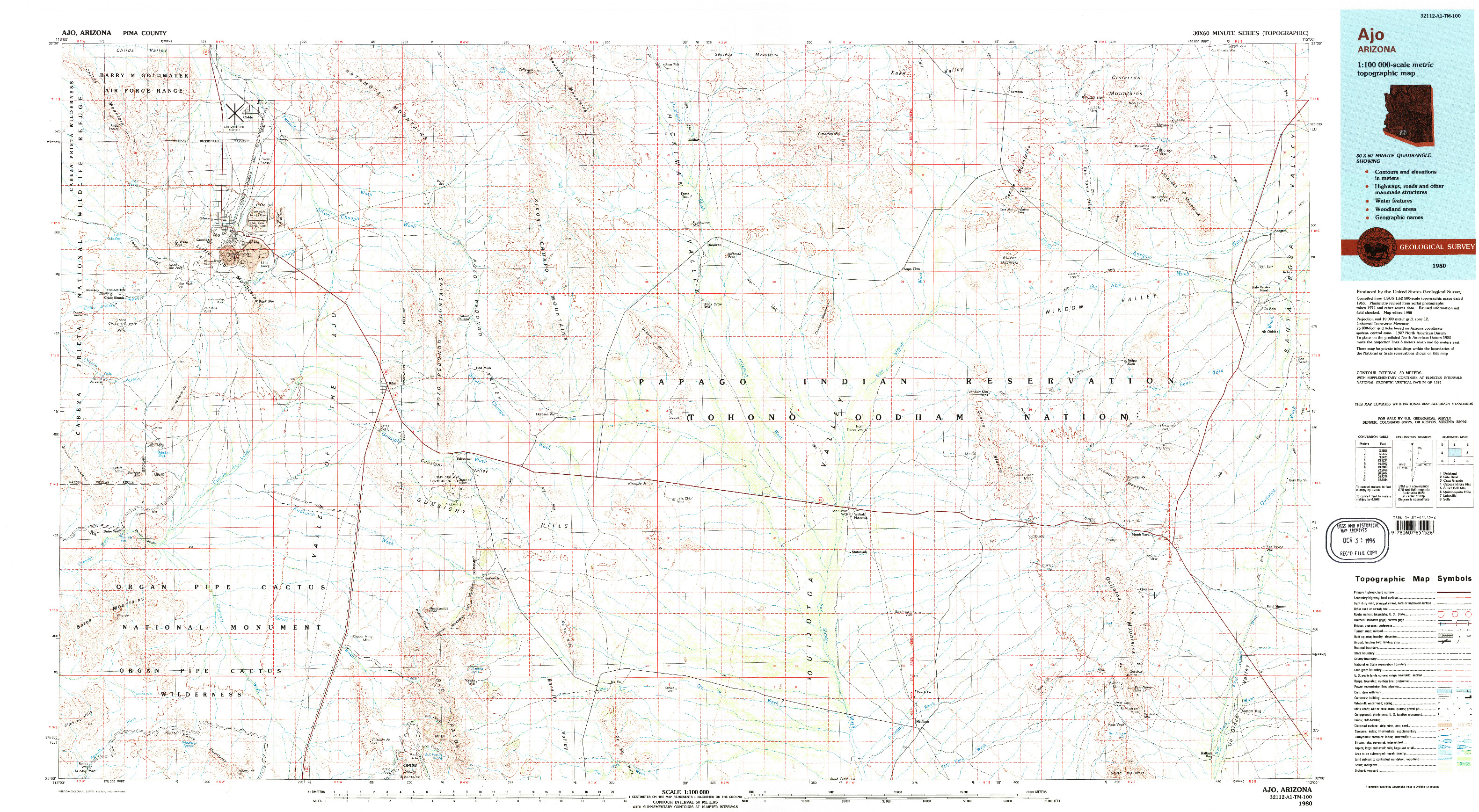 USGS 1:100000-SCALE QUADRANGLE FOR AJO, AZ 1980