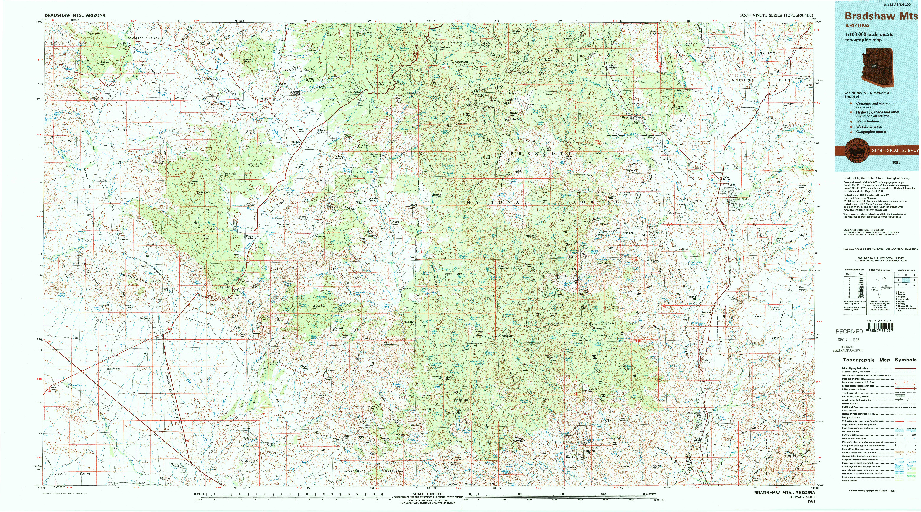 USGS 1:100000-SCALE QUADRANGLE FOR BRADSHAW MTS, AZ 1981